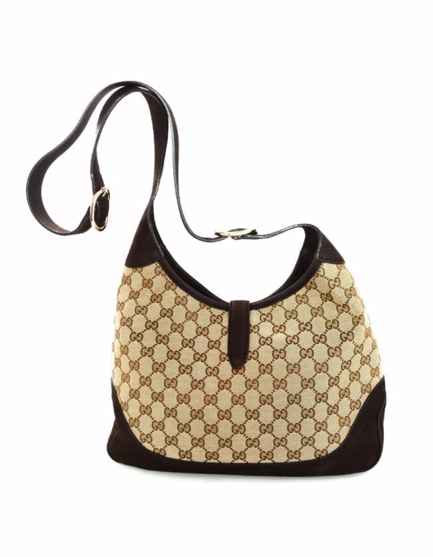 Gucci Monogram Canvas Suede Jackie GG Convertible Bag