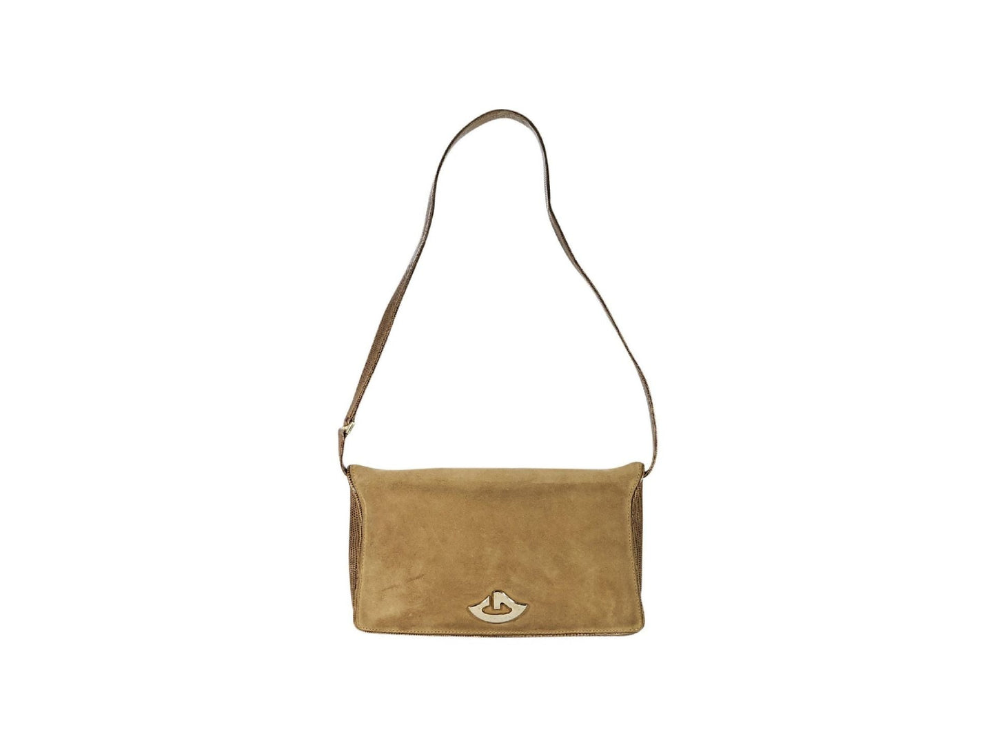 Tan Gucci Suede & Crocodile Shoulder Bag