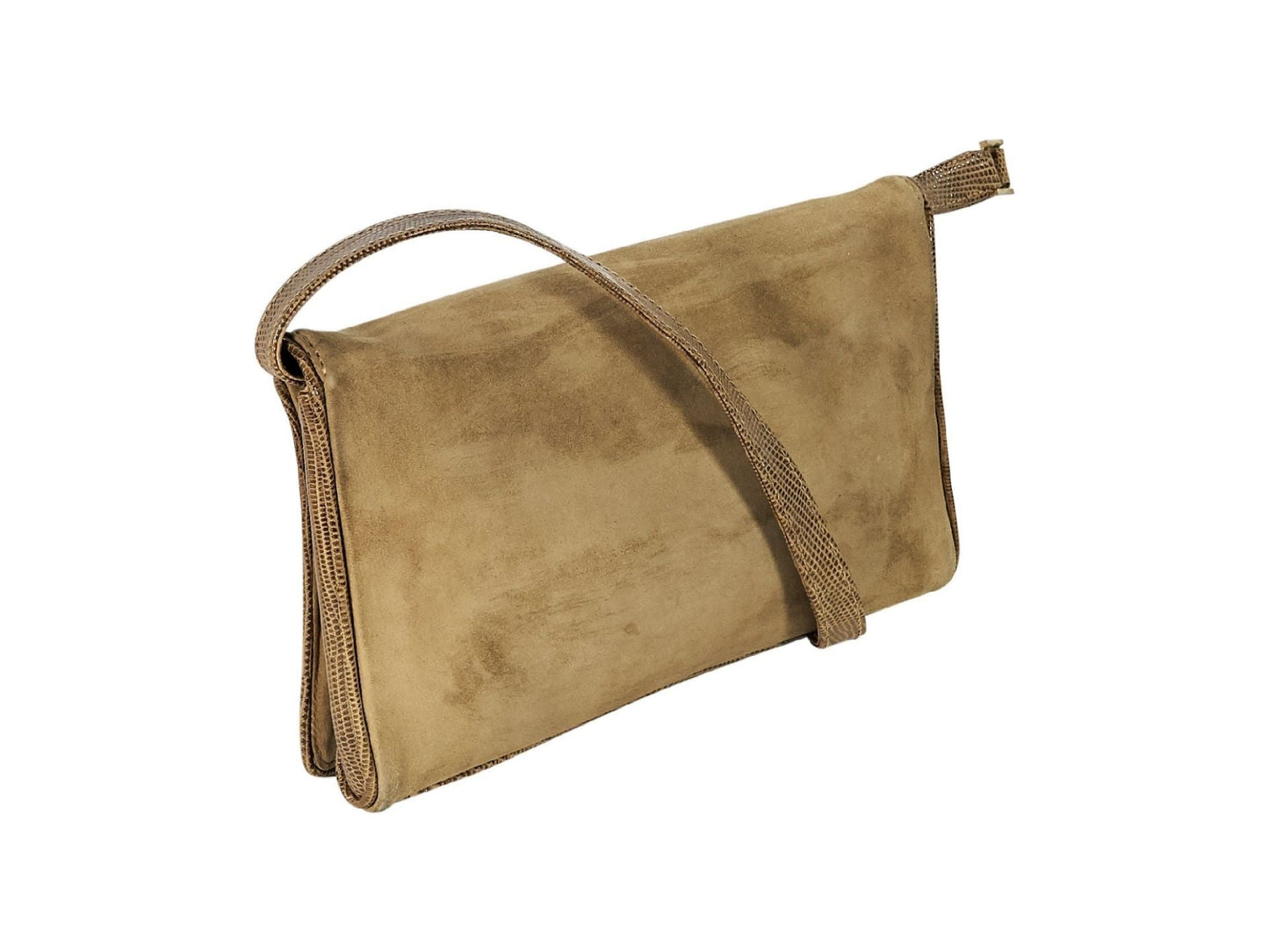 Tan Gucci Suede & Crocodile Shoulder Bag