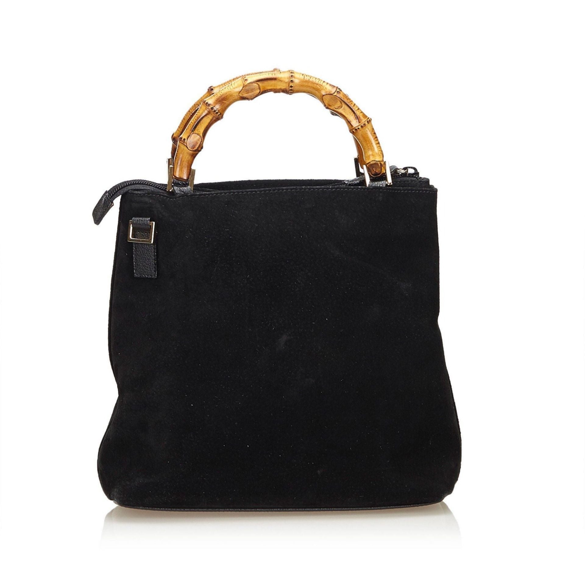 Black Gucci Suede Bamboo-Handle Handbag