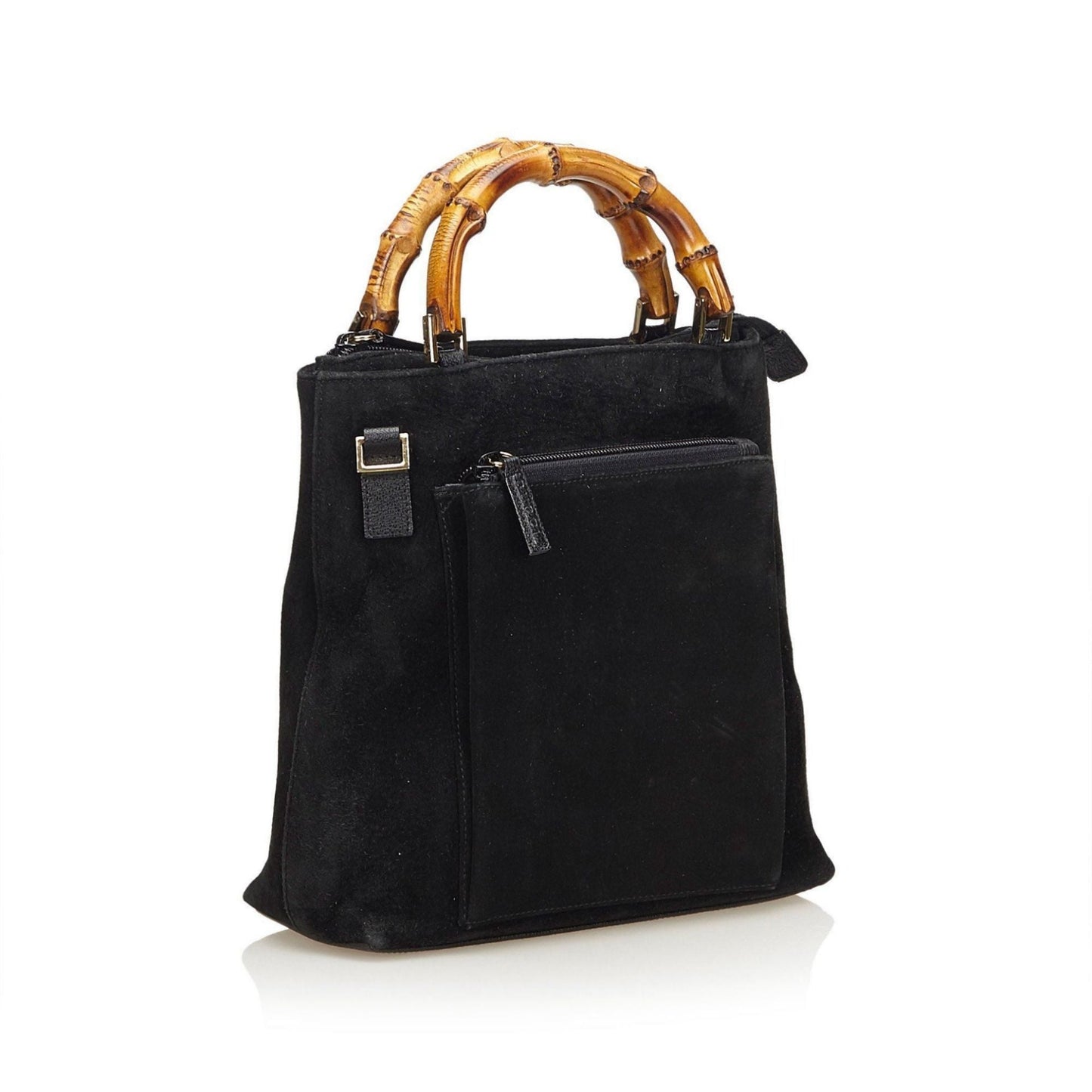 Black Gucci Suede Bamboo-Handle Handbag