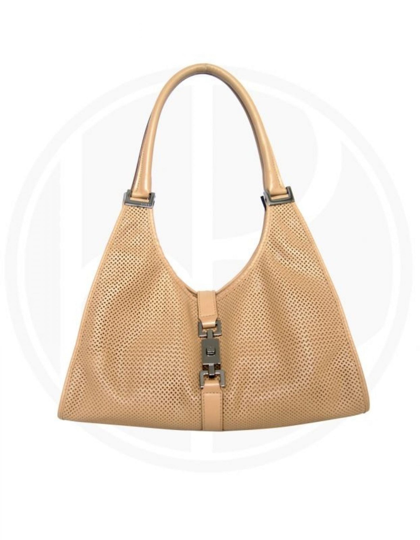 GUCCI Beige Jackie O Double Handle Perforated Hobo
