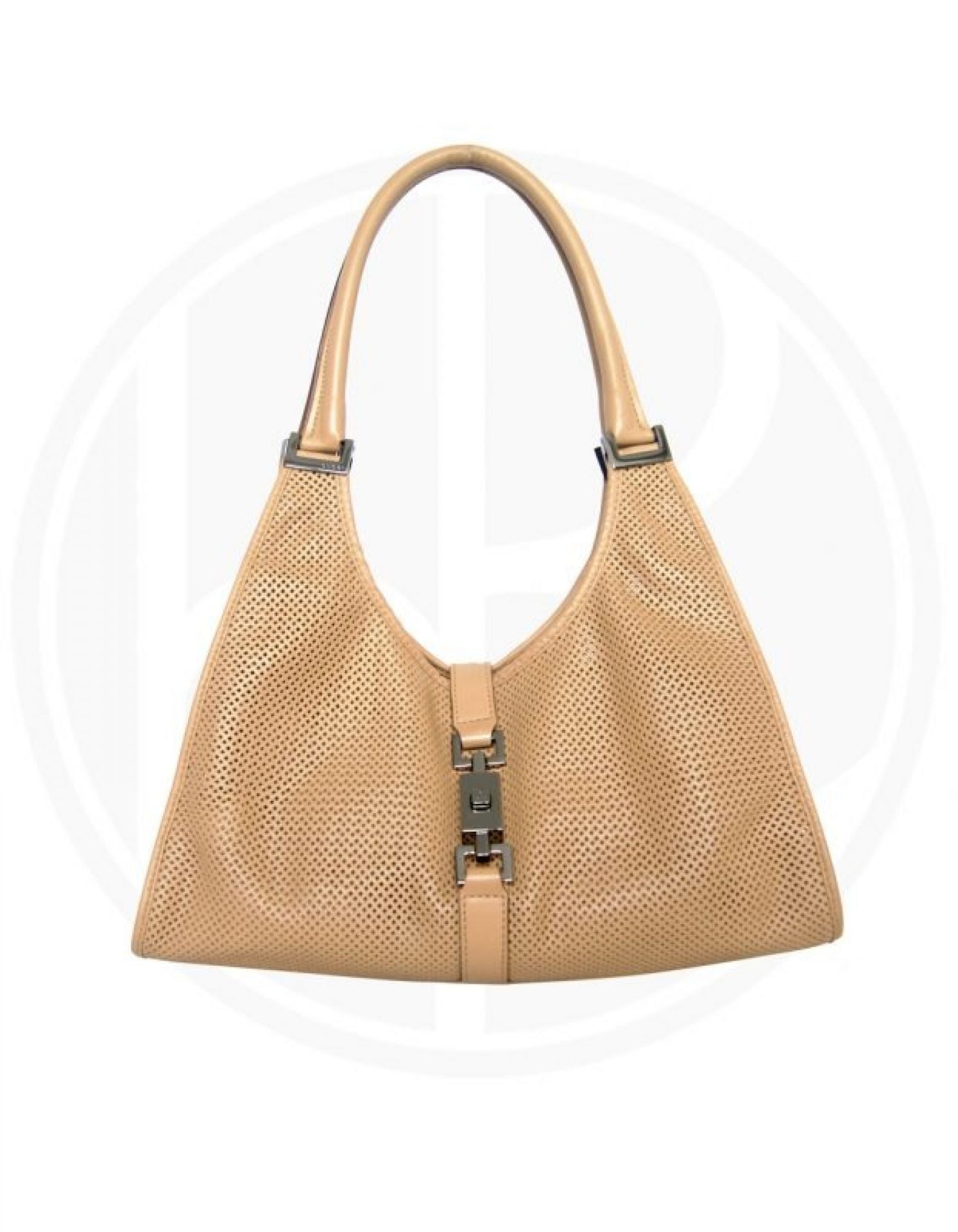 GUCCI Beige Jackie O Double Handle Perforated Hobo