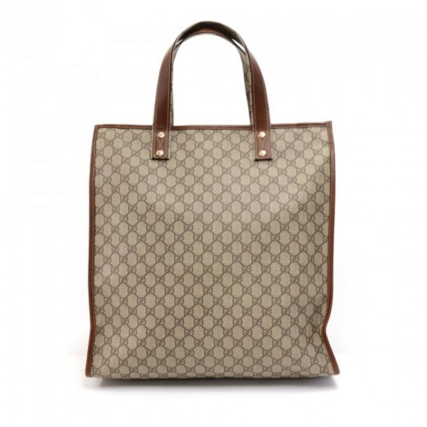 Gucci Beige GG Supreme Coated Canvas x Brown Leather Large Shopping Tote Bag