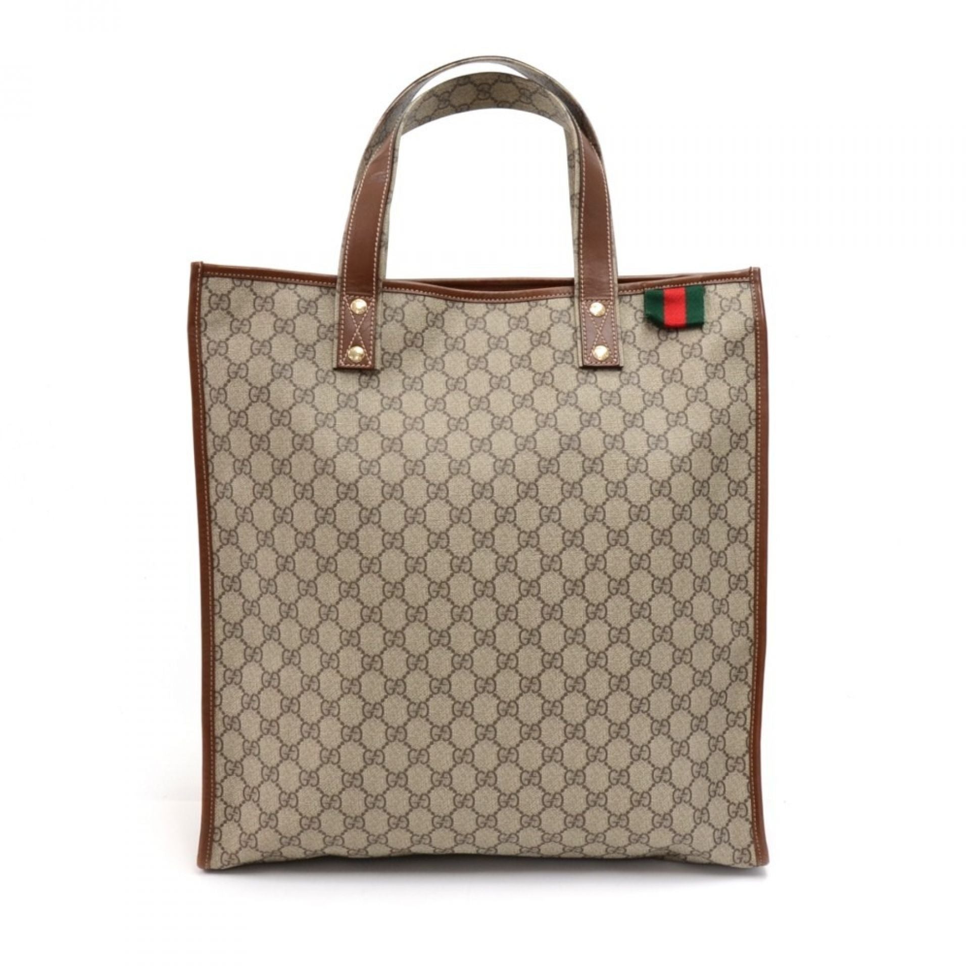 Gucci Beige GG Supreme Coated Canvas x Brown Leather Large Shopping Tote Bag