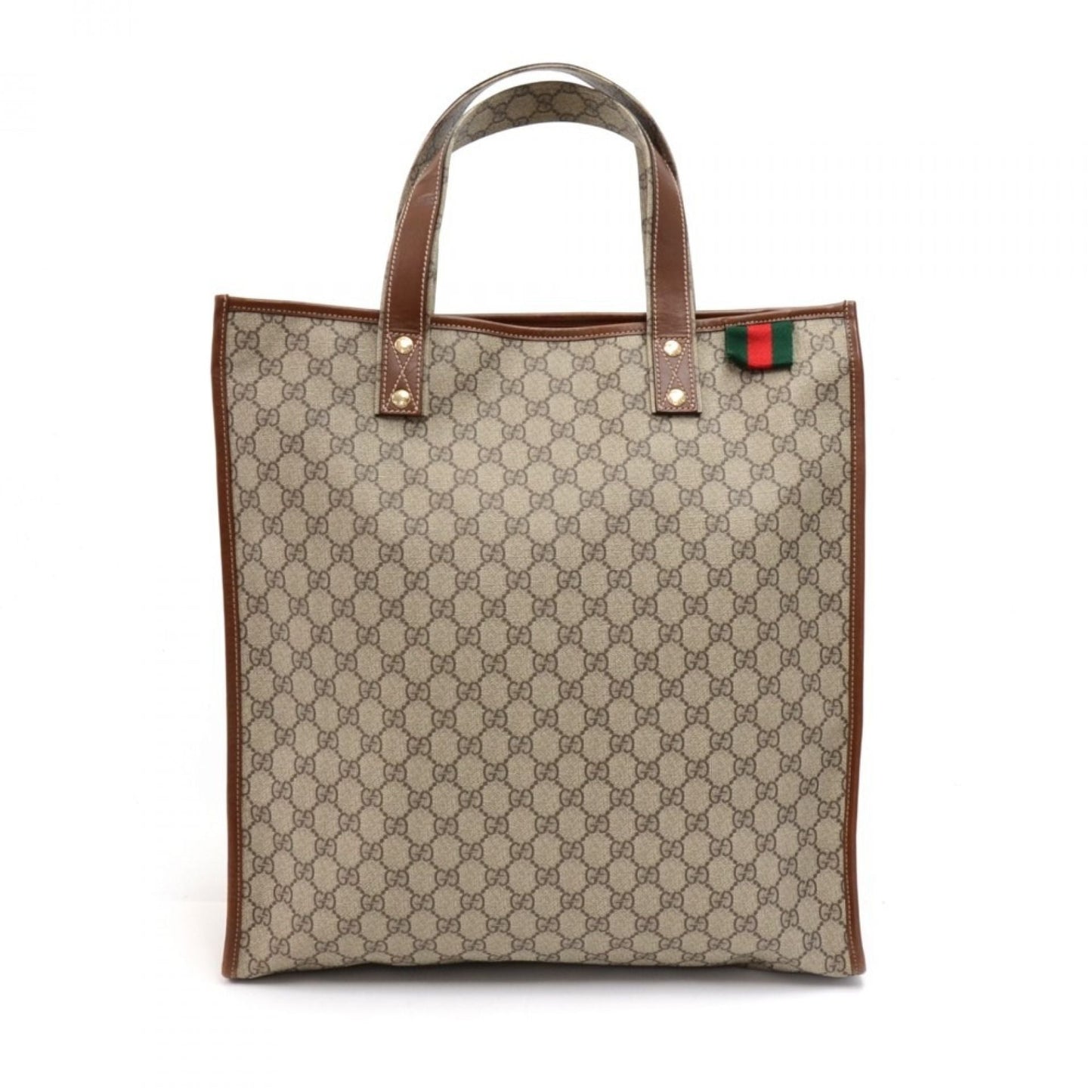 Gucci Beige GG Supreme Coated Canvas x Brown Leather Large Shopping Tote Bag