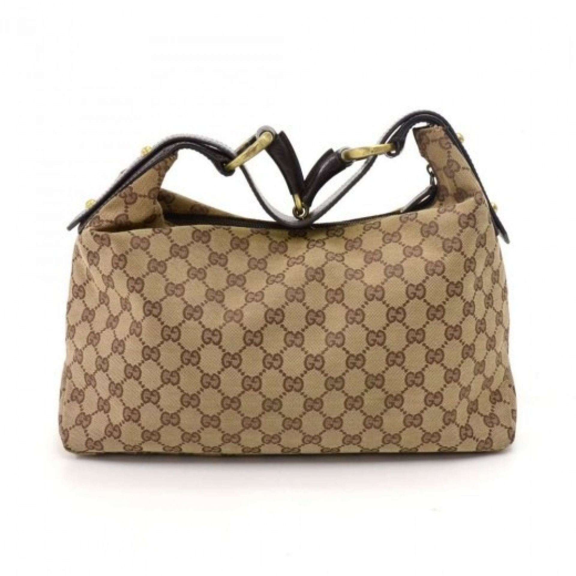 Gucci GG Monogram Canvas Horsebit Strap Hobo Bag