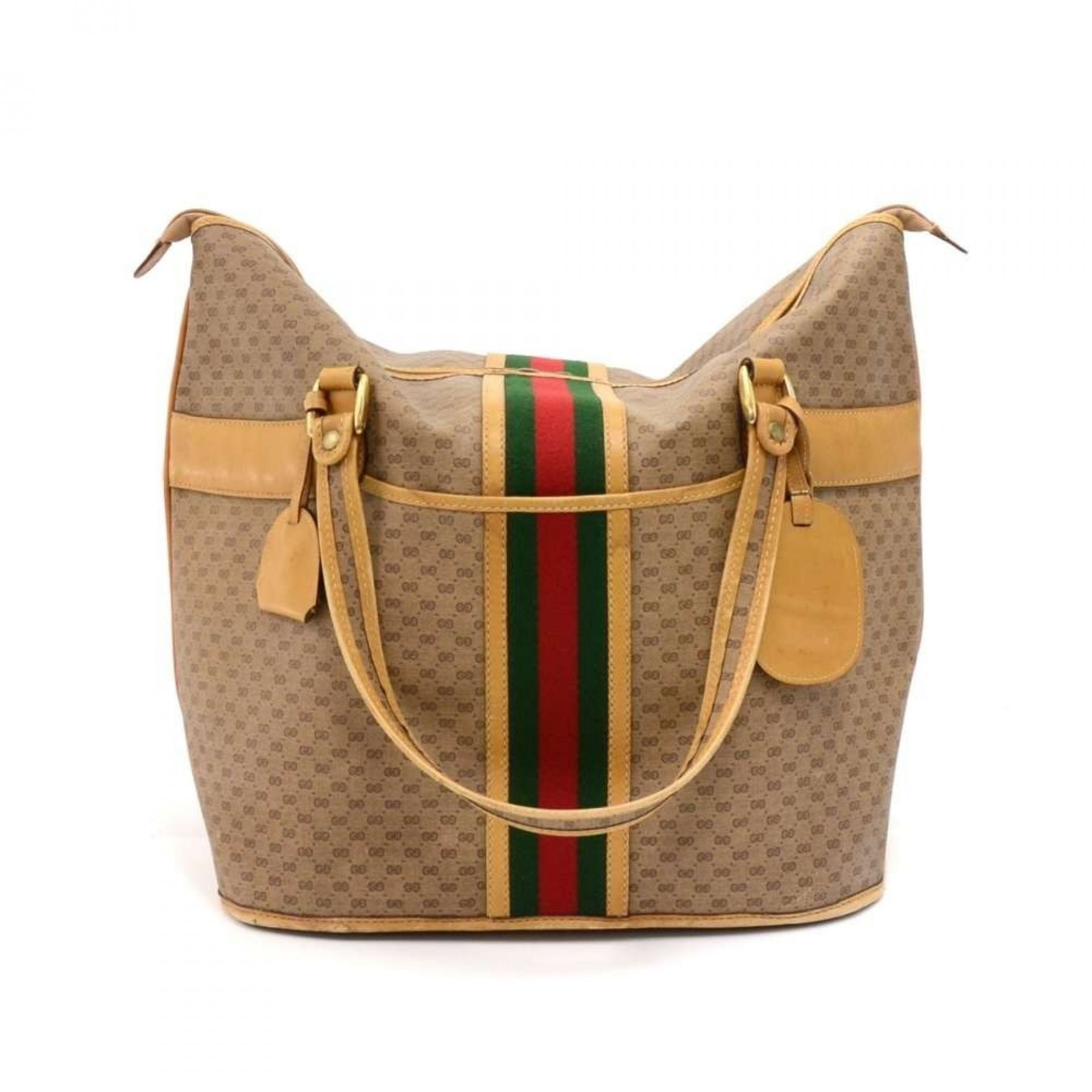 Gucci Micro GG Supreme Coated Canvas x Leather Large Travel Tote Bag