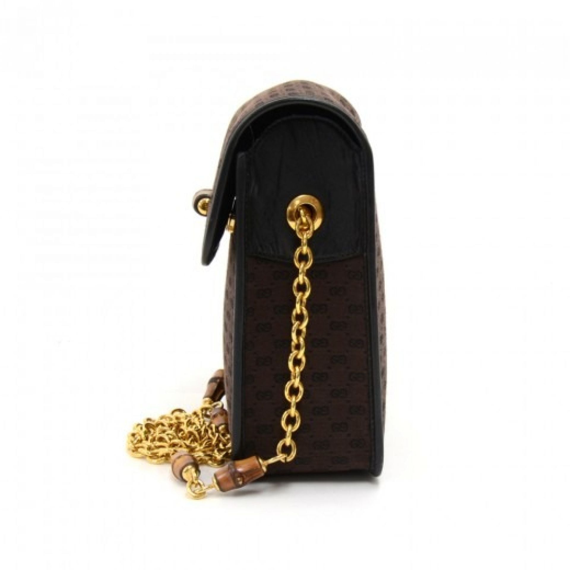 Gucci Brown Small GG Canvas Bamboo Chain Flap Crossbody Bag