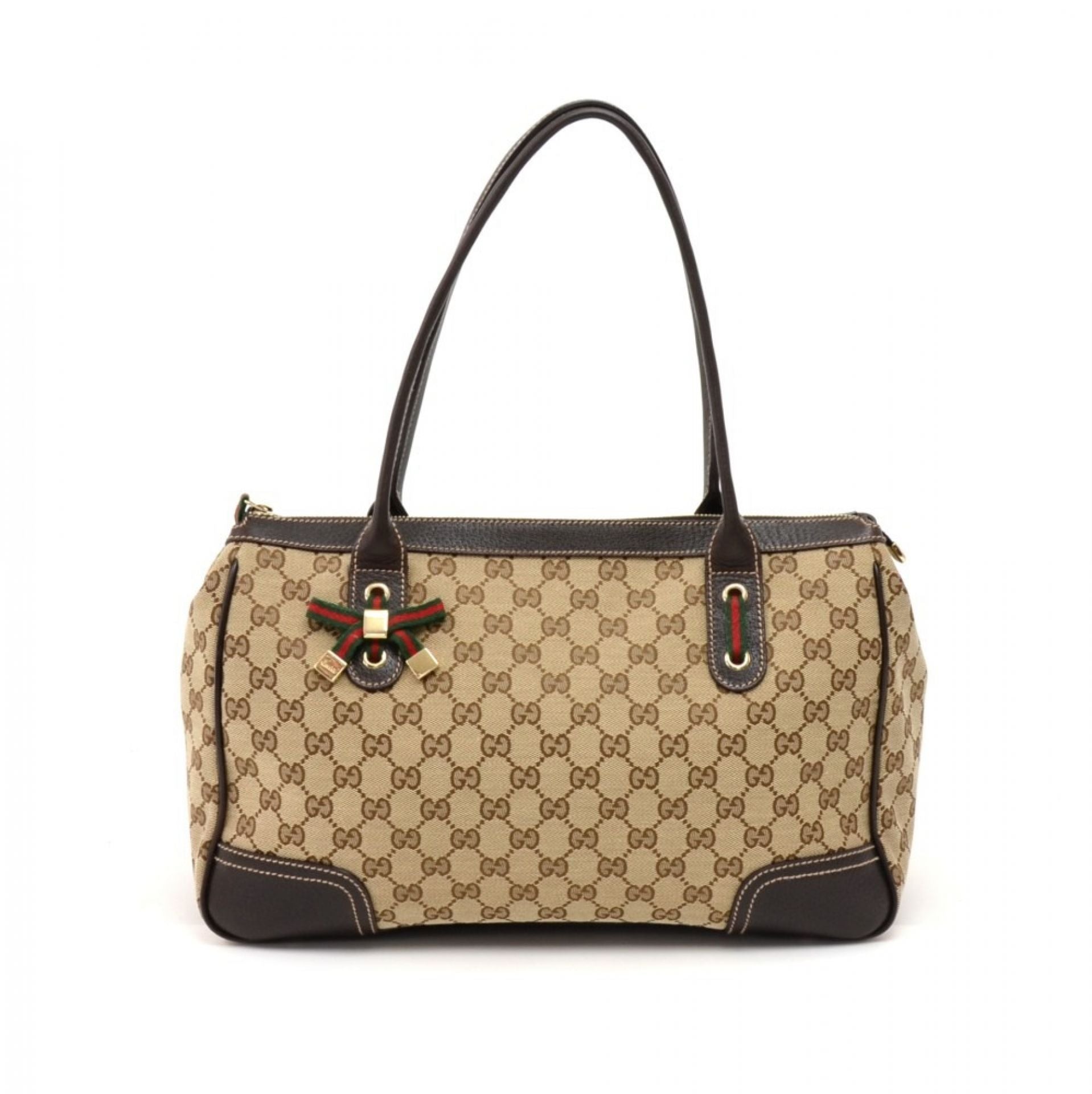 Gucci Princy Line Beige GG Canvas & Brown Leather Ribbon Tote Bag