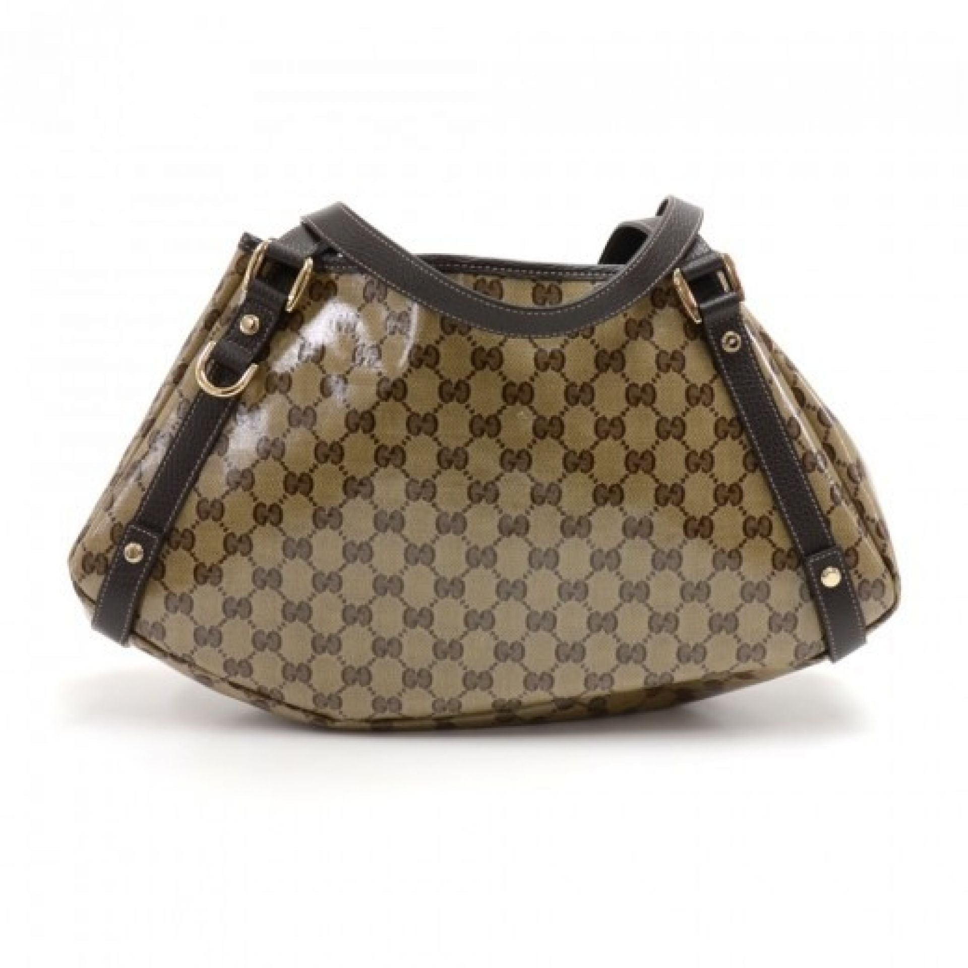 Gucci Beige GG Monogram Crystal Coated Canvas & Brown Leather Shoulder Bag