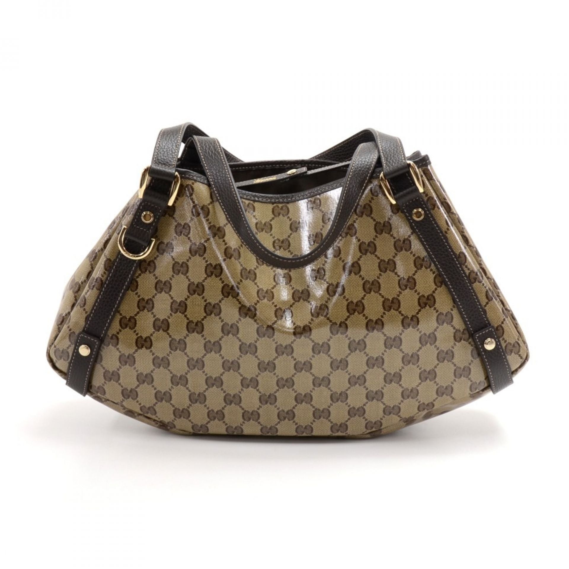Gucci Beige GG Monogram Crystal Coated Canvas & Brown Leather Shoulder Bag