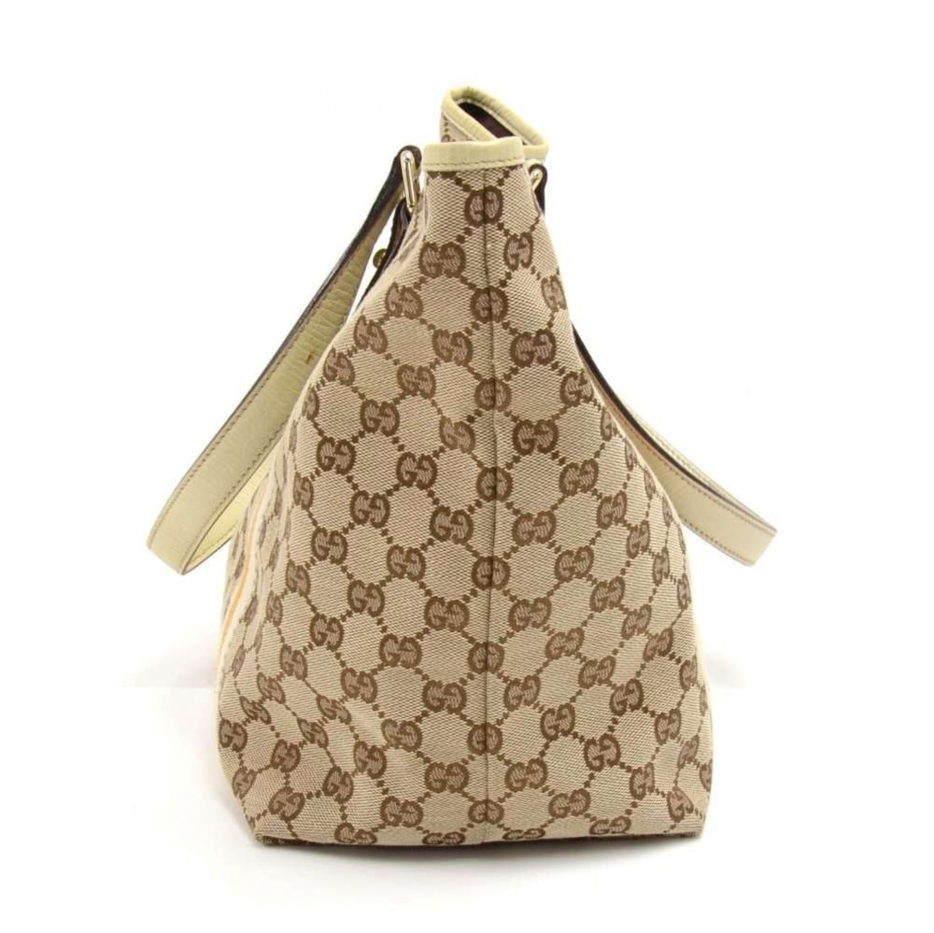 Gucci GG Supreme Beige Monogram Canvas White & Orange Web Tote Bag + Bag Charm