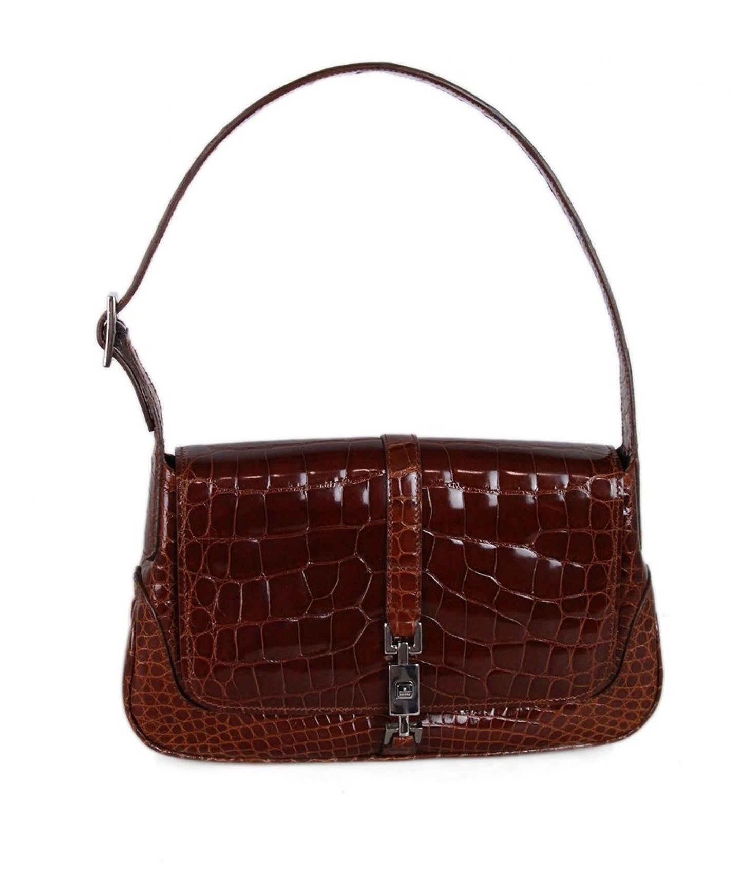 GUCCI BROWN COGNAC ALLIGATOR SHOULDER BAG