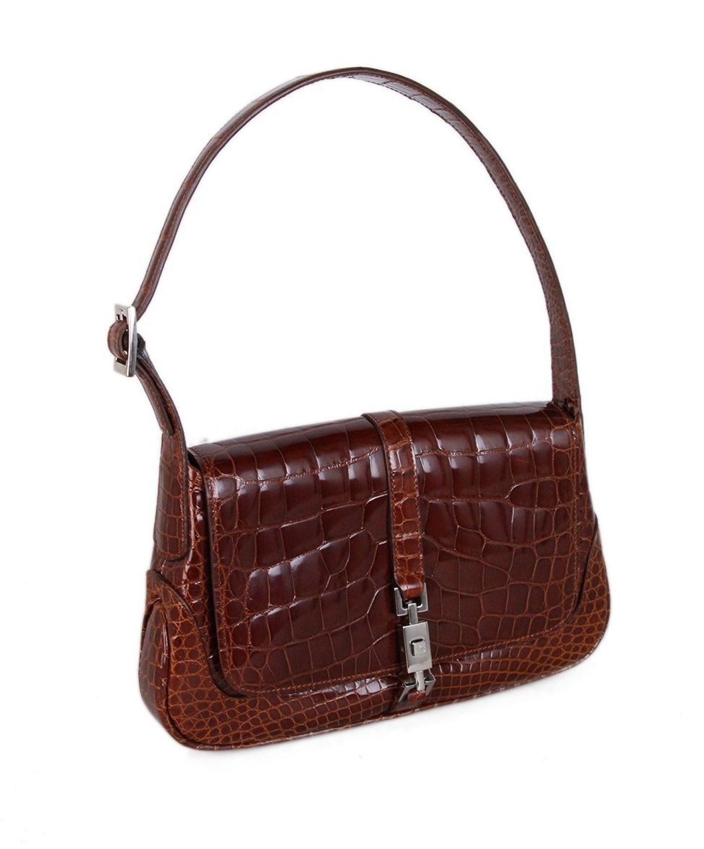 GUCCI BROWN COGNAC ALLIGATOR SHOULDER BAG