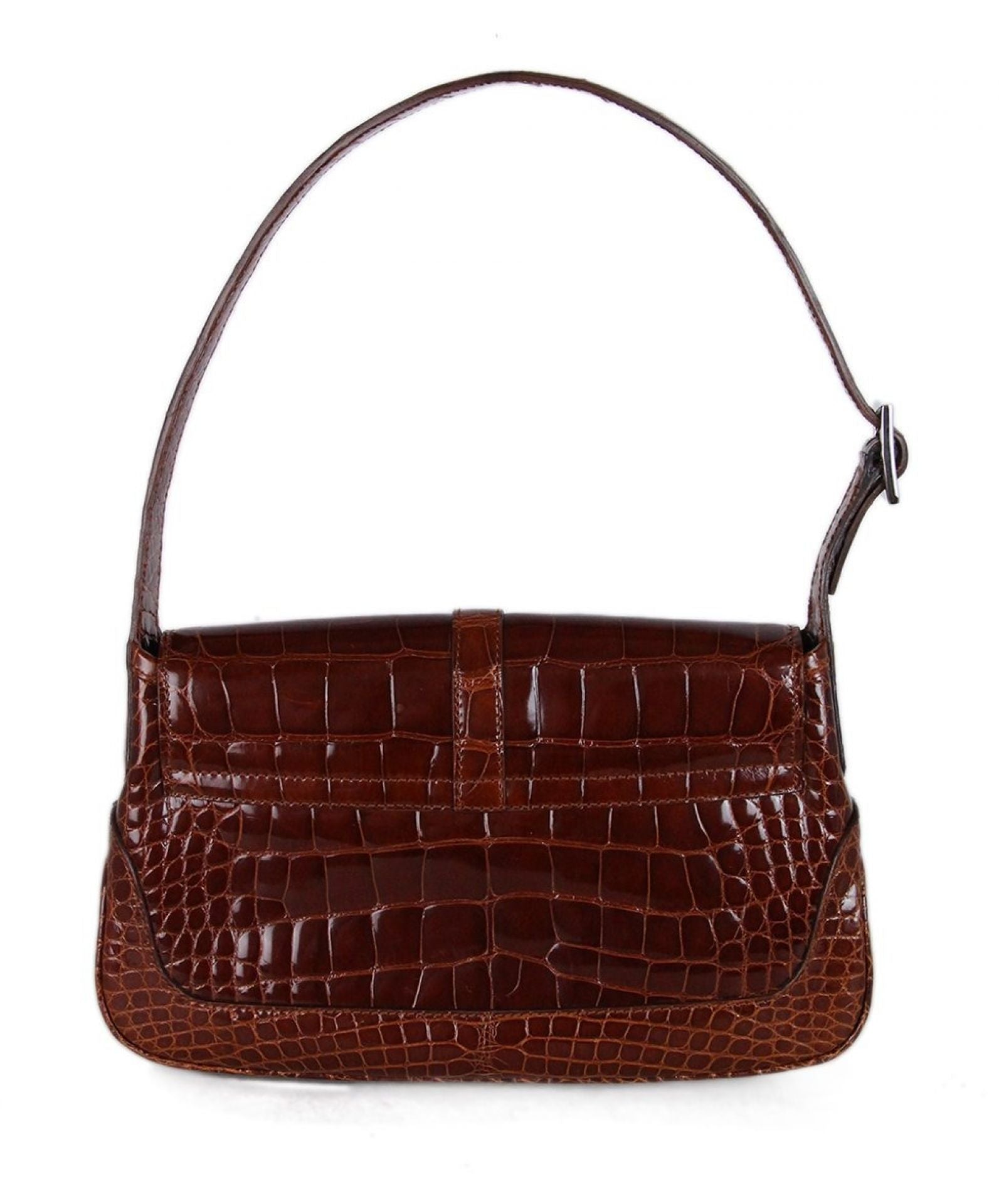 GUCCI BROWN COGNAC ALLIGATOR SHOULDER BAG