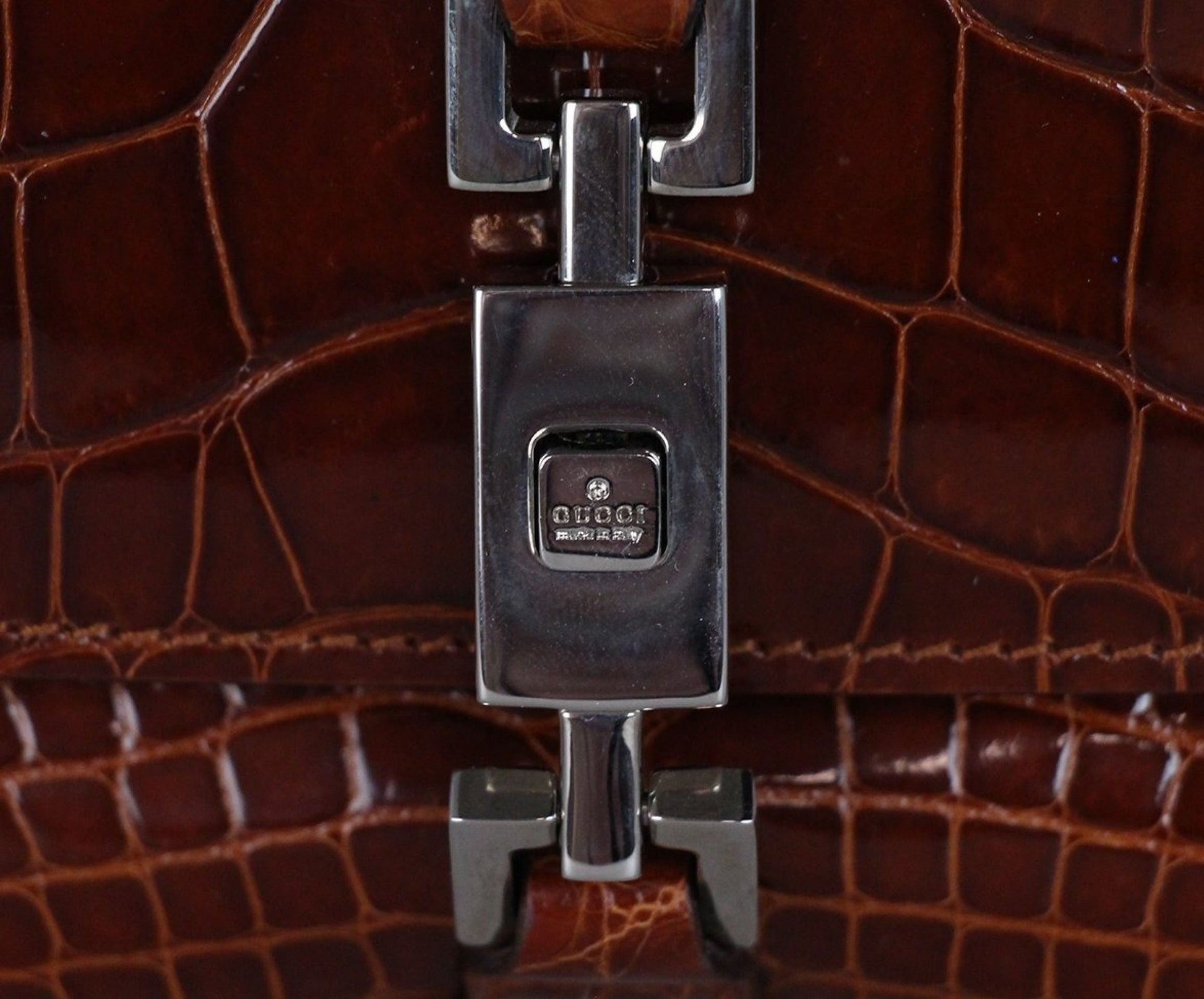 GUCCI BROWN COGNAC ALLIGATOR SHOULDER BAG