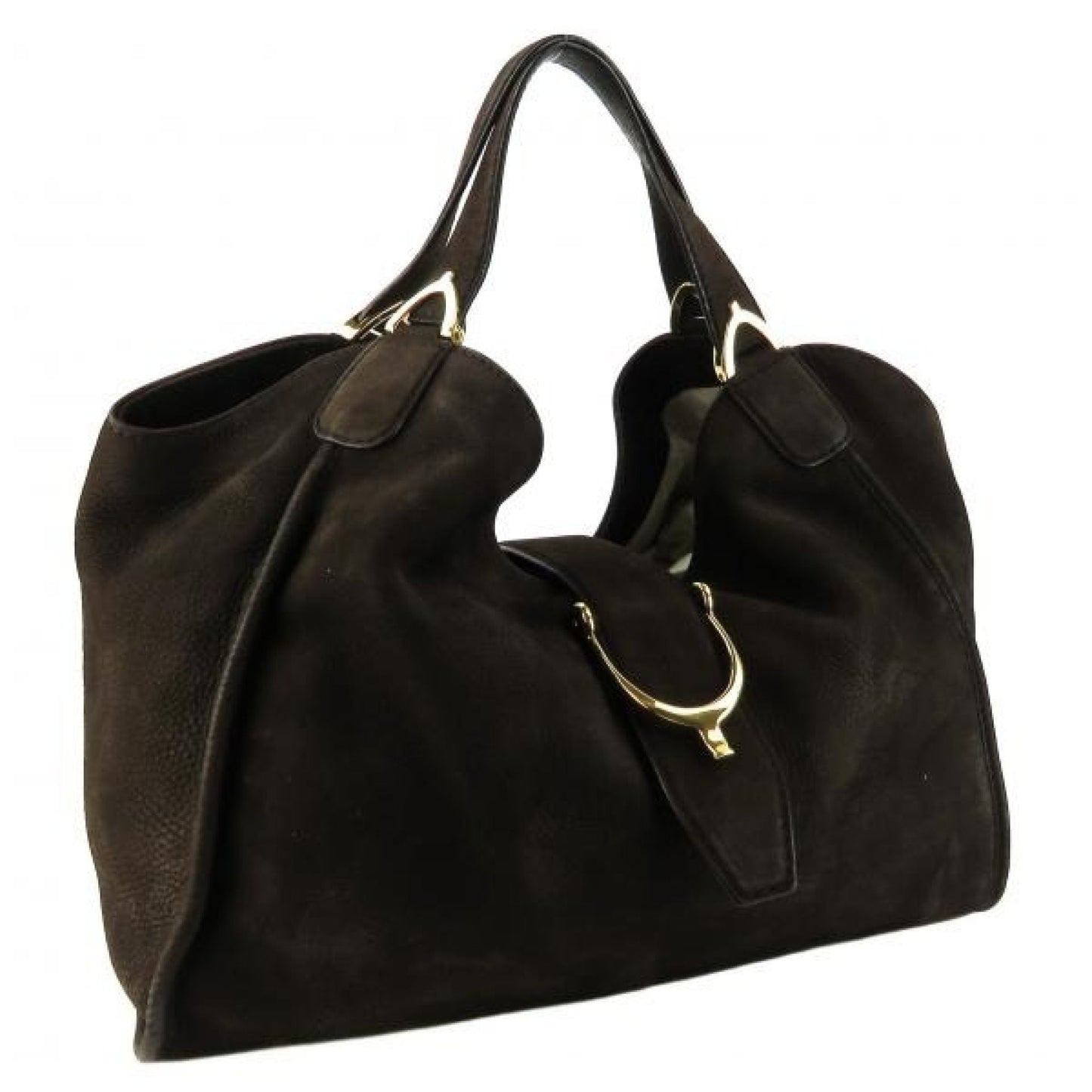 Gucci Brown Nubuck Leather Stirrup Hobo Bag