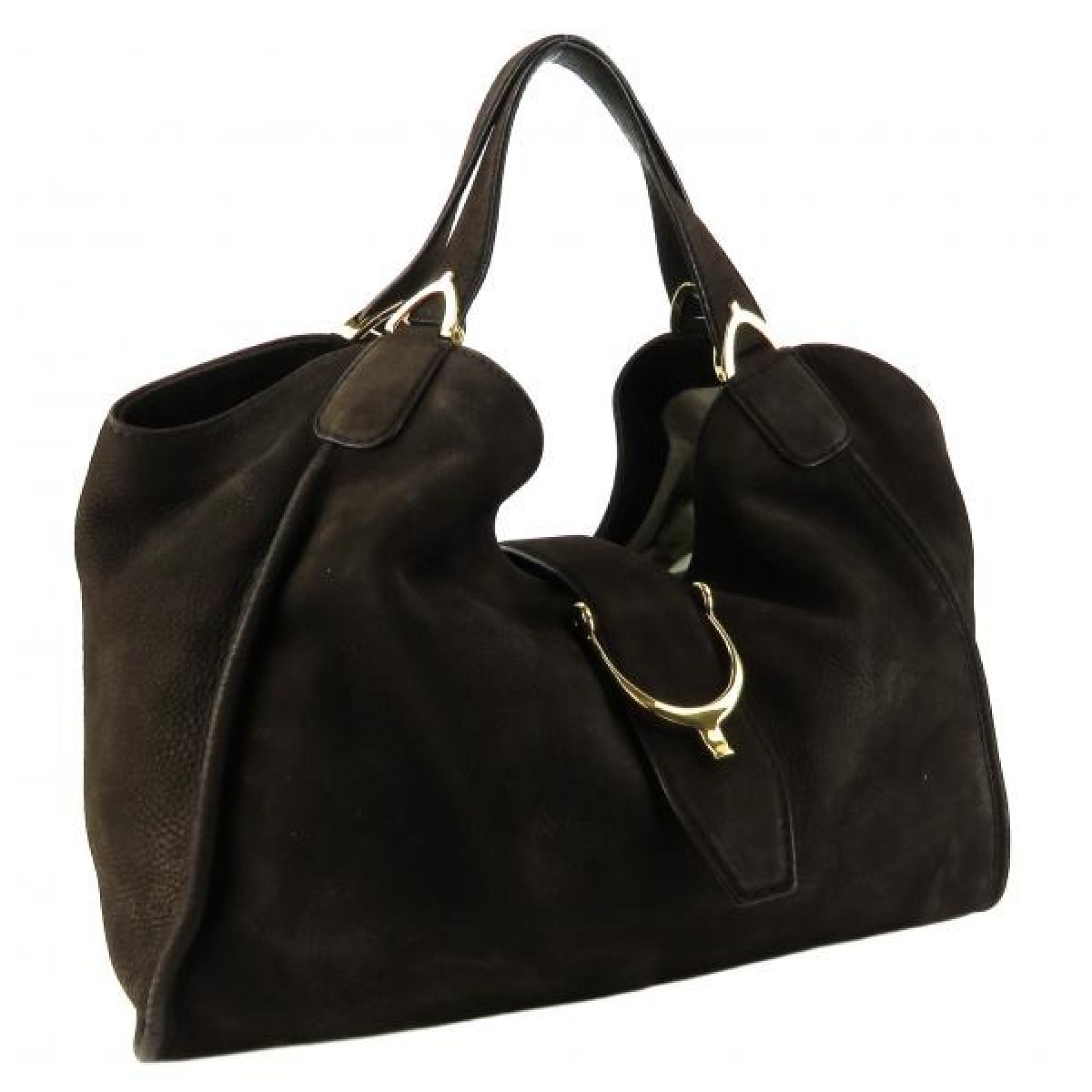 Gucci Brown Nubuck Leather Stirrup Hobo Bag