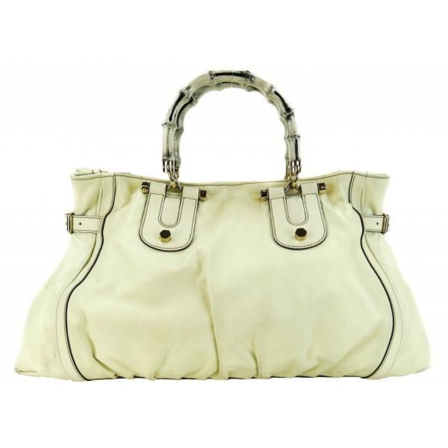 Gucci Ivory Leather Bamboo Top Handle Satchel Bag