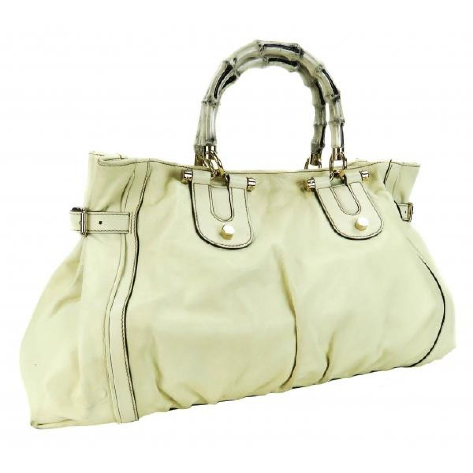 Gucci Ivory Leather Bamboo Top Handle Satchel Bag