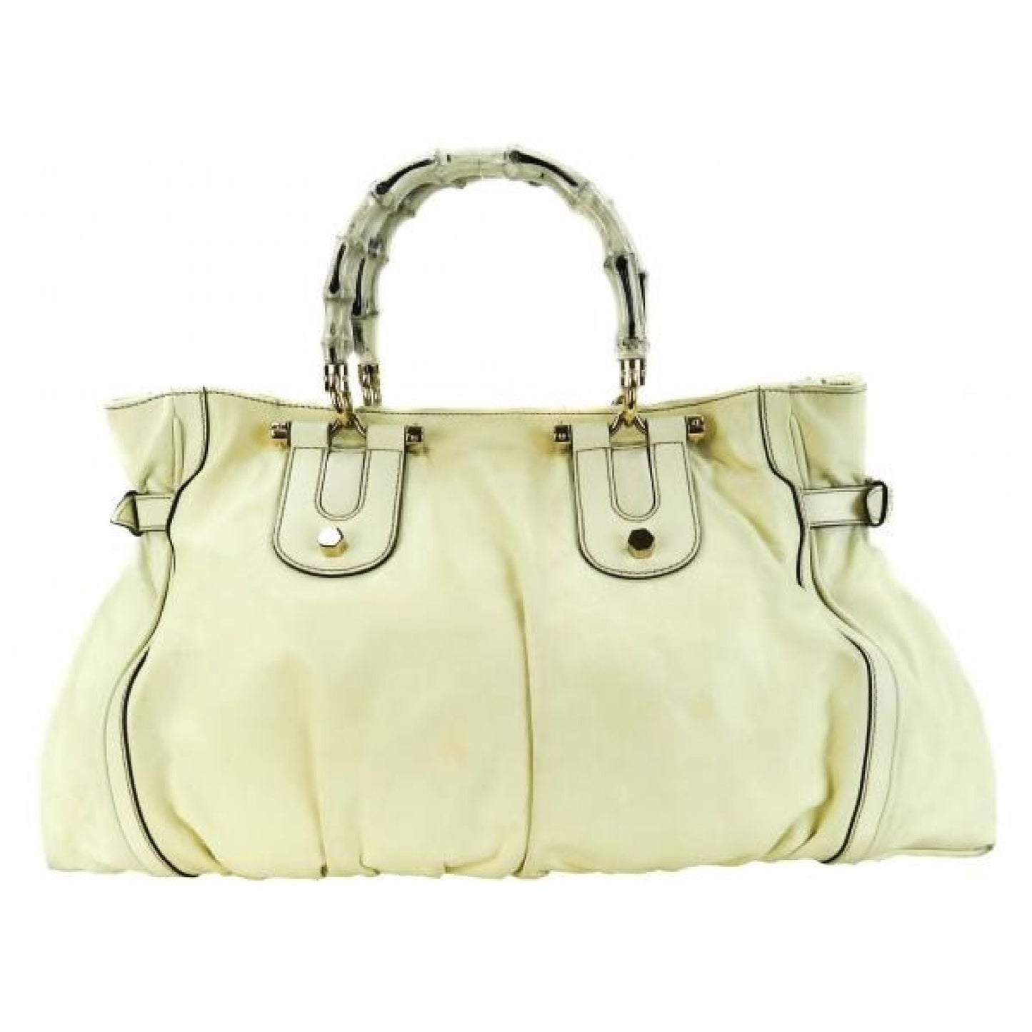 Gucci Ivory Leather Bamboo Top Handle Satchel Bag