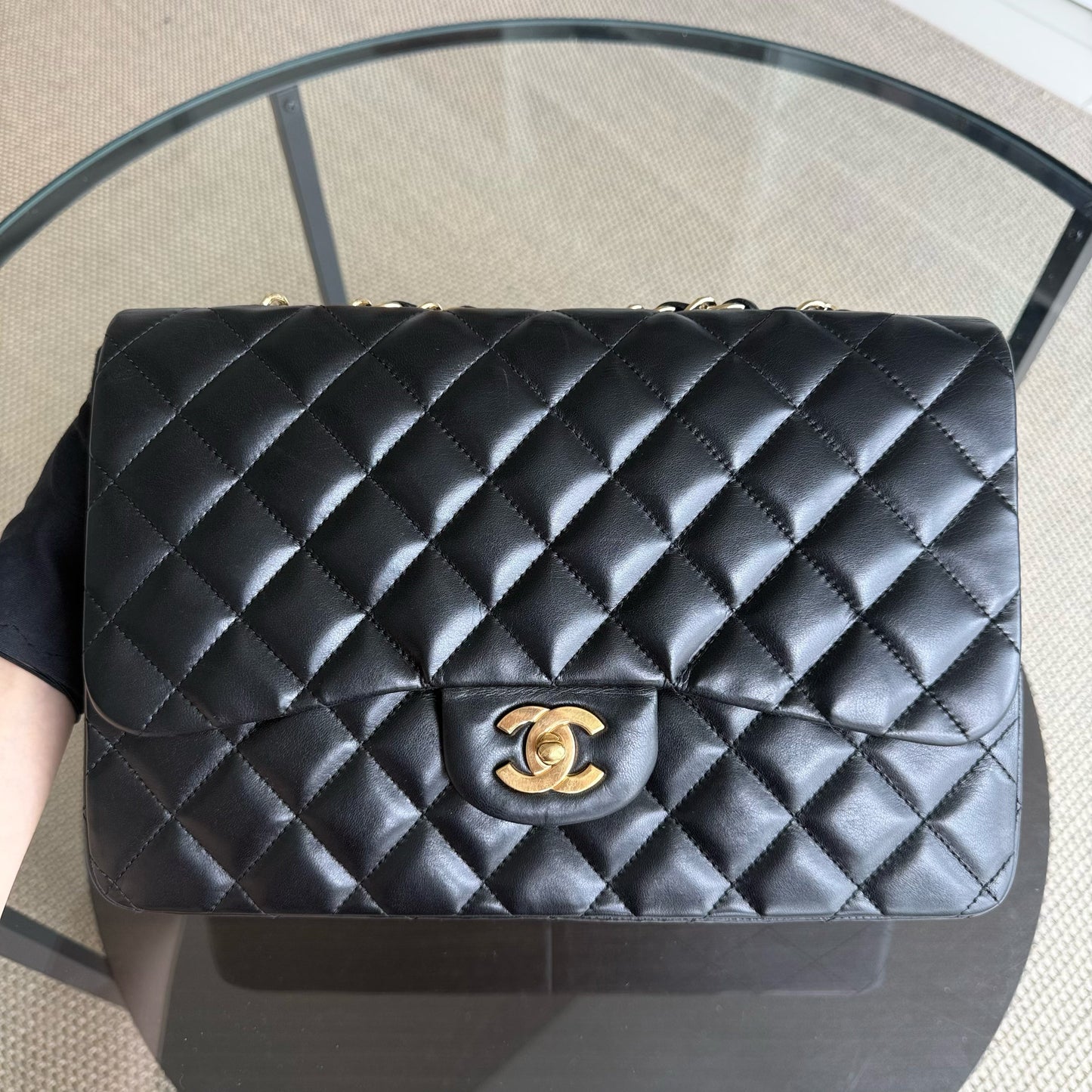 Chanel Classic Flap Jumbo - 30CM Single Flap Quilted Lambskin Black Gold Hardware Series 13