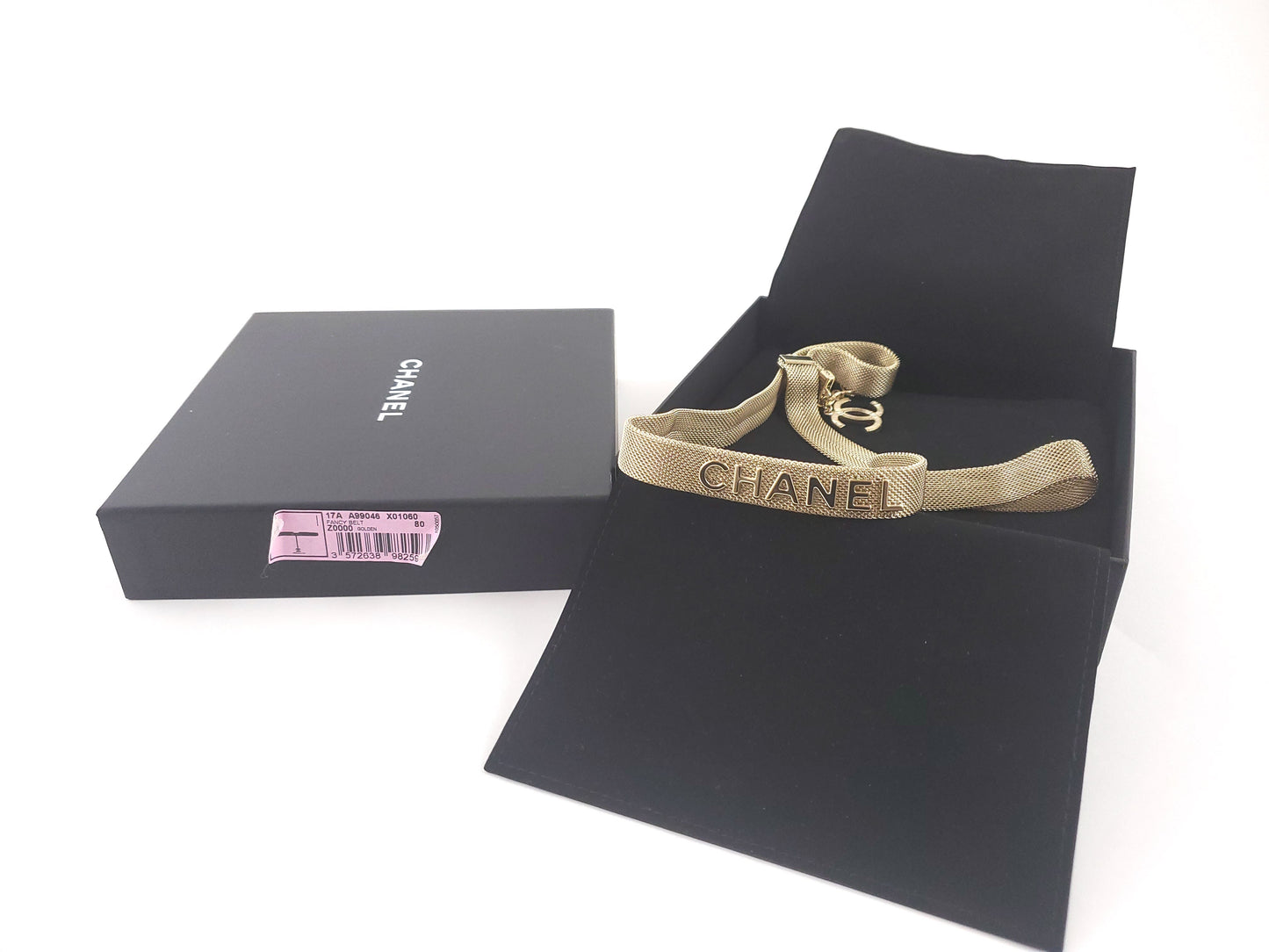 Chanel 2017 Fancy Light Gold Chain Logo Hip Belt 80