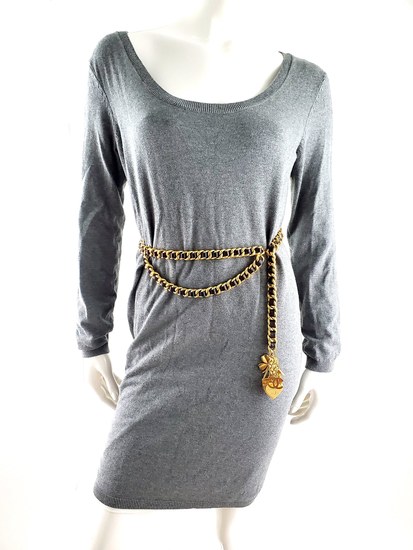 Chanel Leather Chain Link Gold Logo Charm Belt