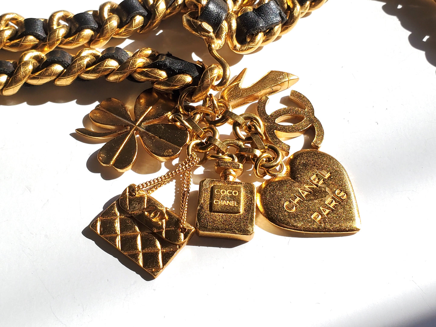 Chanel Leather Chain Link Gold Logo Charm Belt