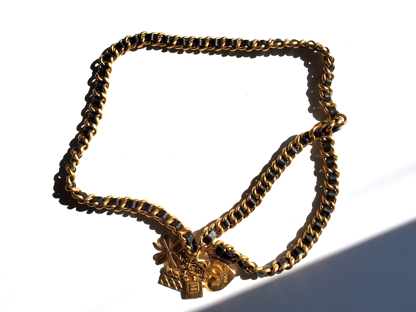 Chanel Leather Chain Link Gold Logo Charm Belt