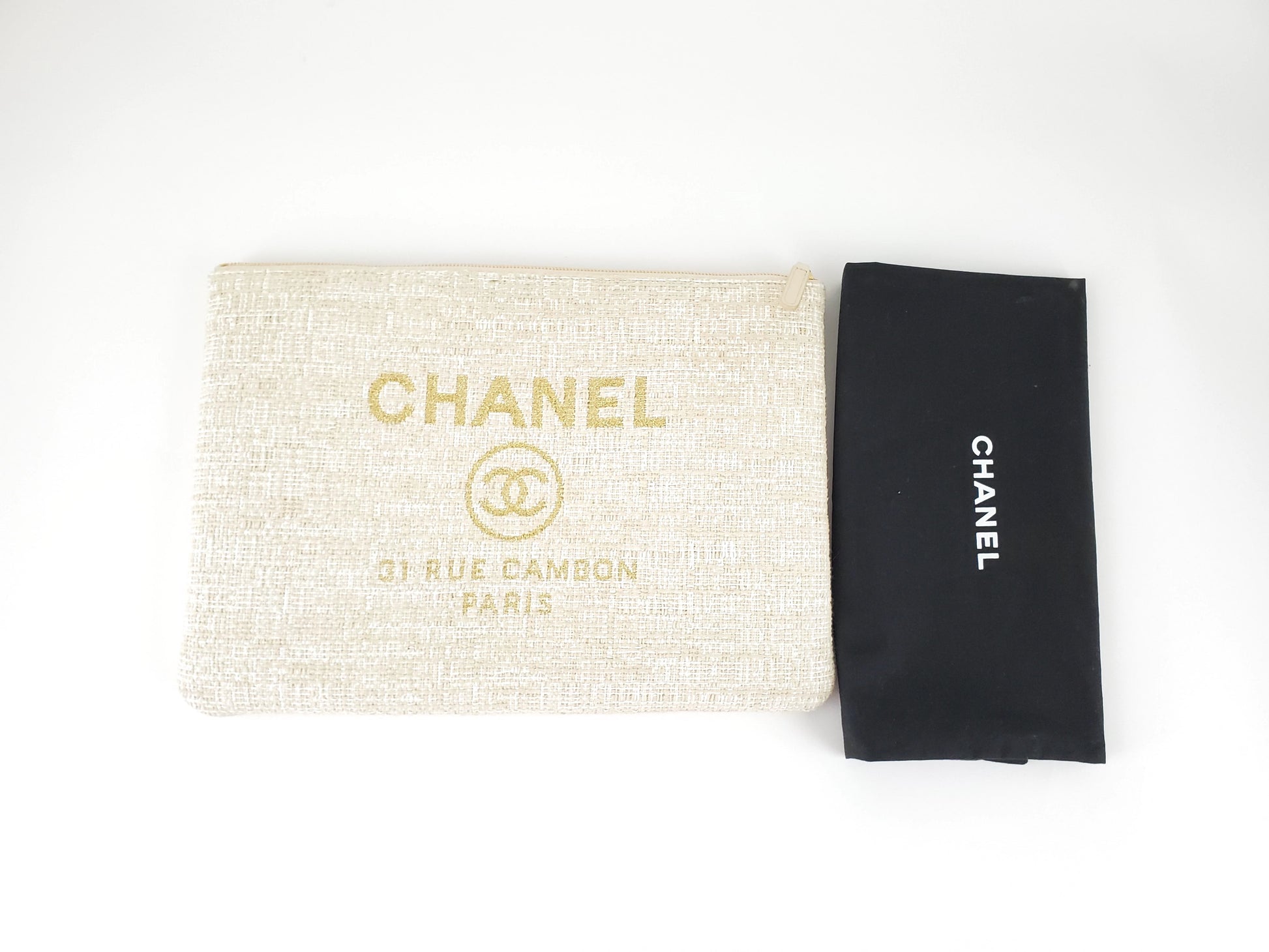 Chanel Large Deauville O Case Woven Clutch Laptop Holder