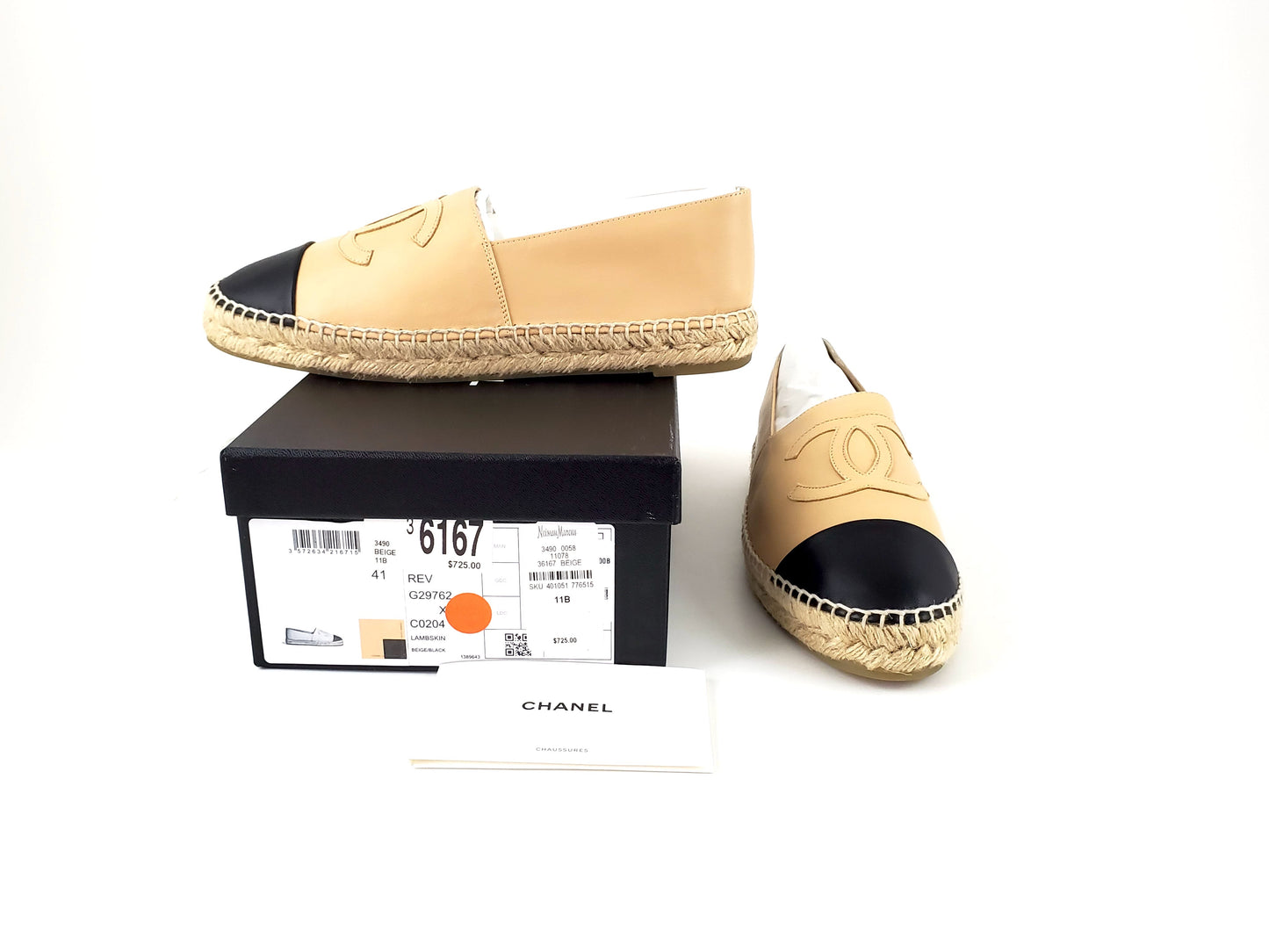 Chanel Beige Black Lambskin Round Toe Espadrilles 41 Handbag