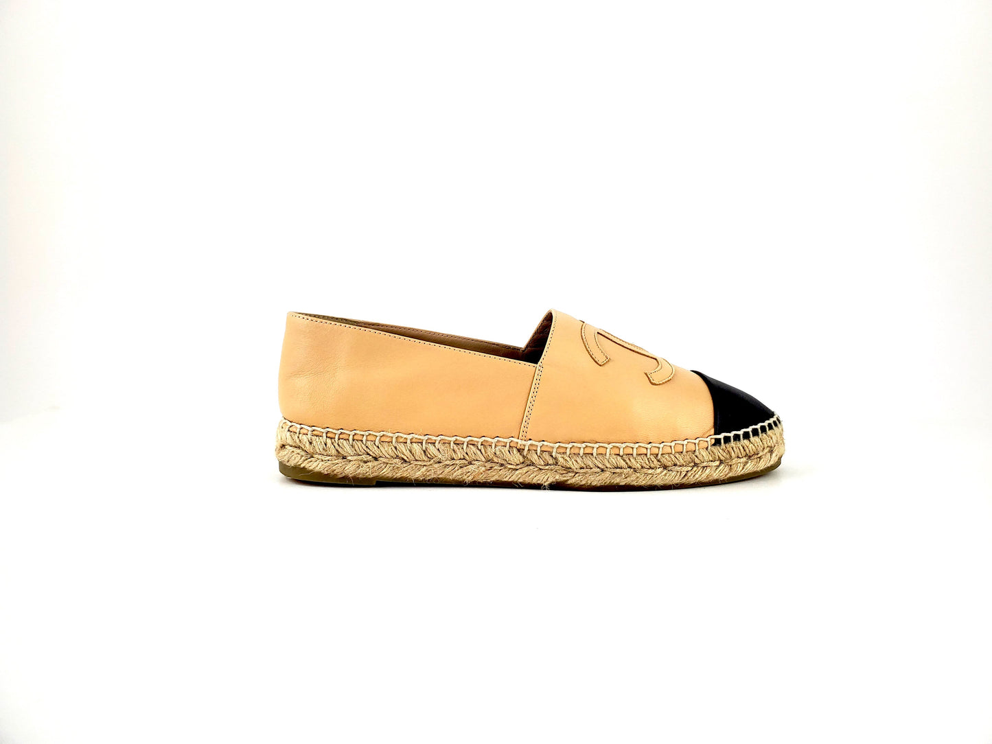 Chanel Beige Black Lambskin Round Toe Espadrilles 41 Bag