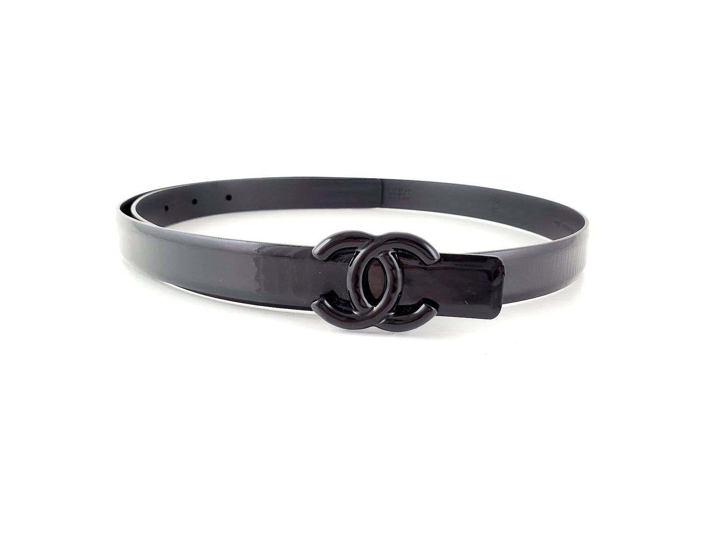 Chanel So Black Lacquered Patent Skinny Cc Logo Belt 90 Bag