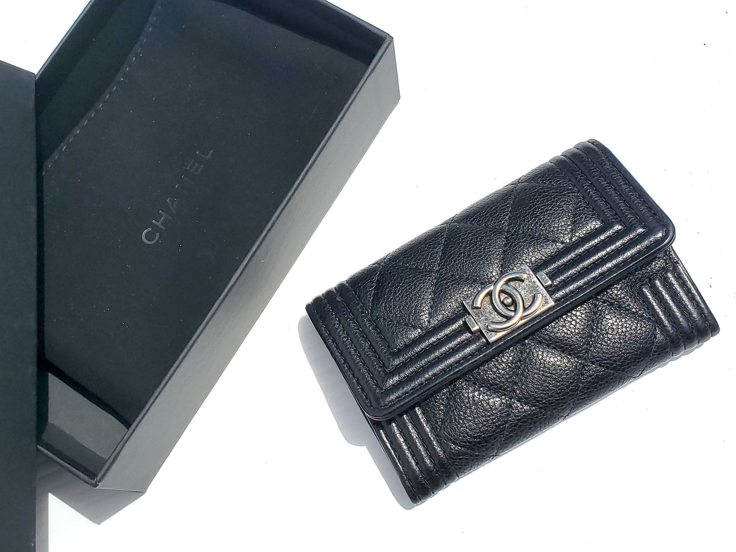 Chanel 2016 Boy Calfskin Leather O Card Holder Case Handbag