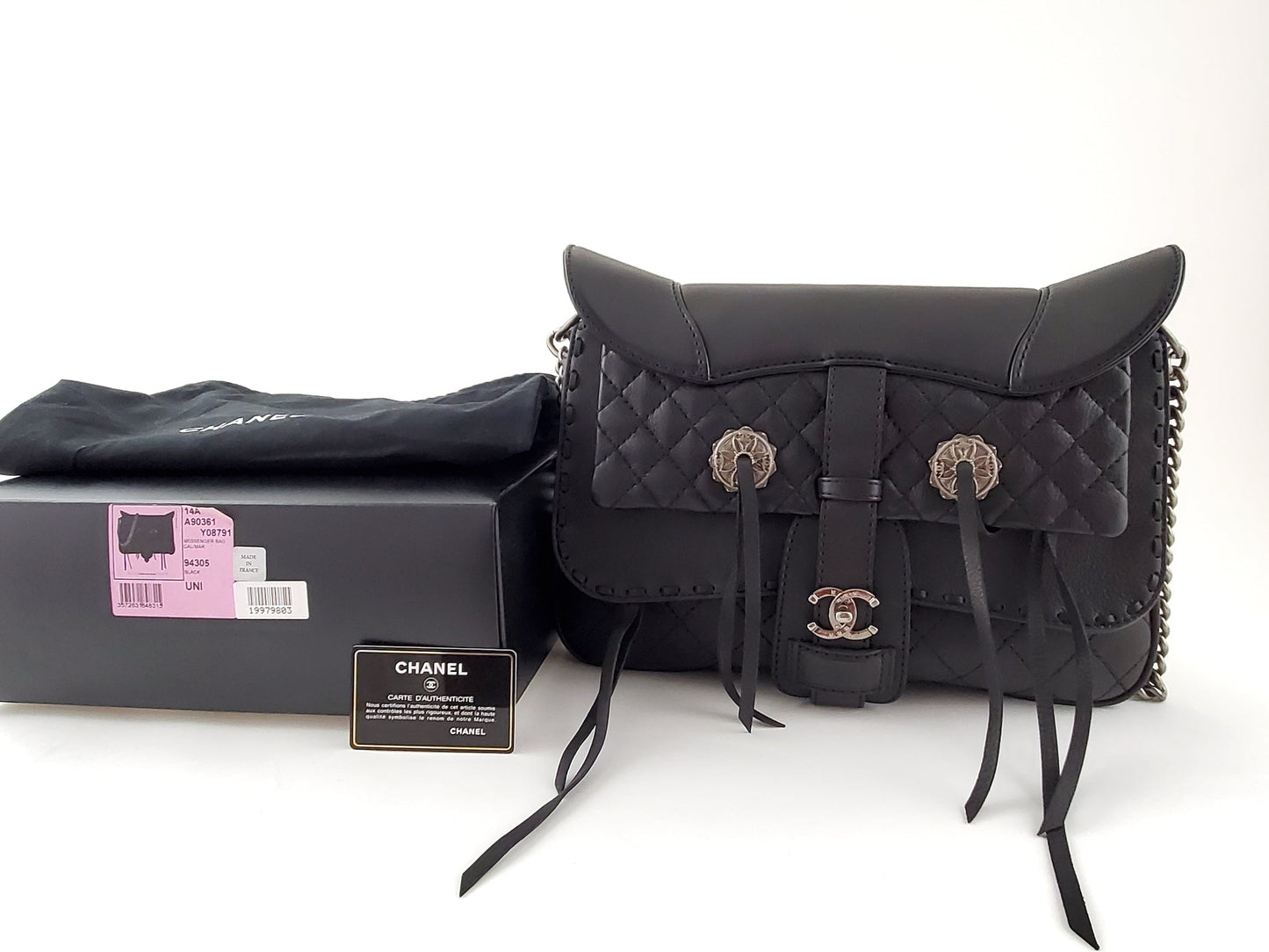 CHANEL Black Paris-Dallas Fringe Saddle Messenger Bag