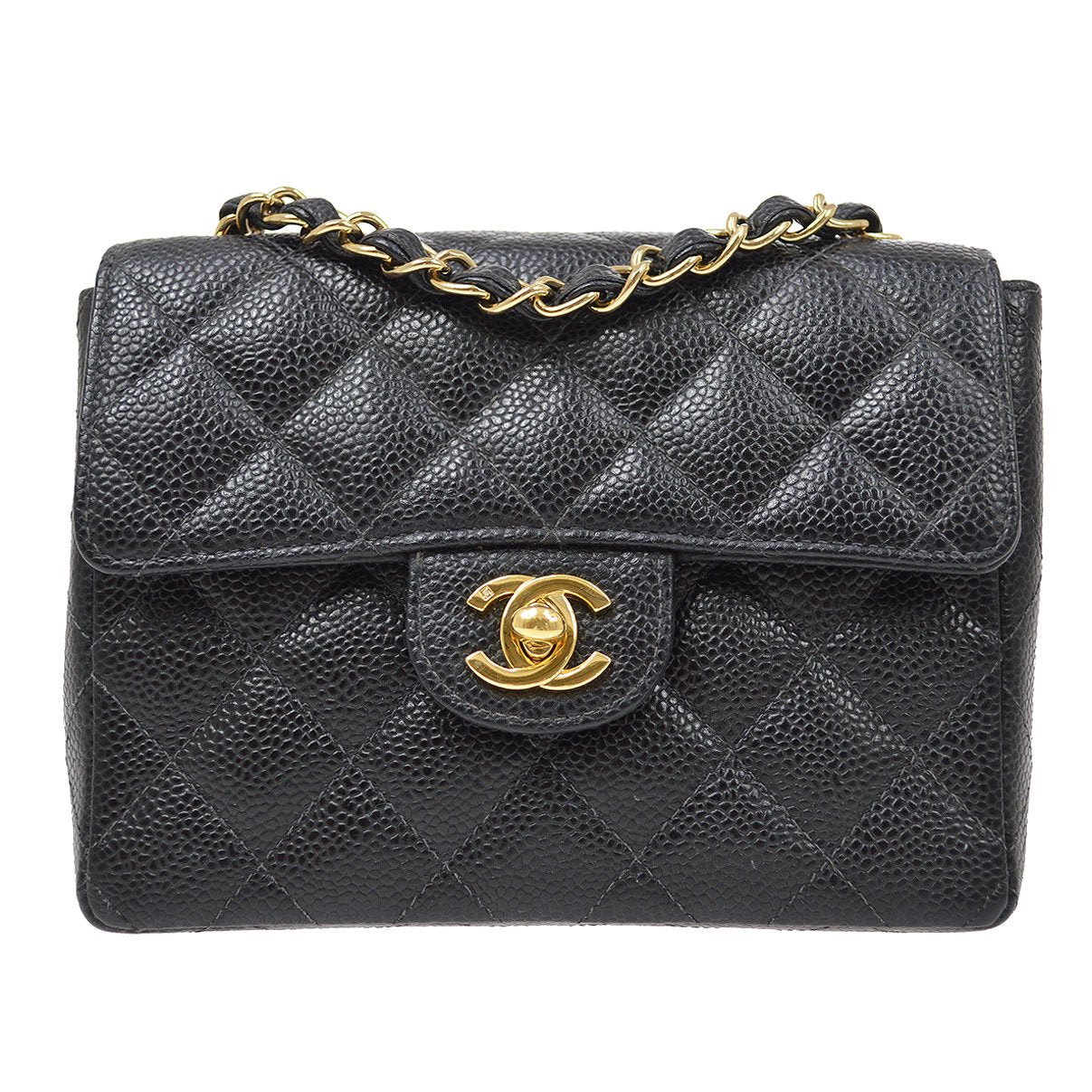 CHANEL 2003-2004 Classic Square Flap 17 Black Caviar 61688