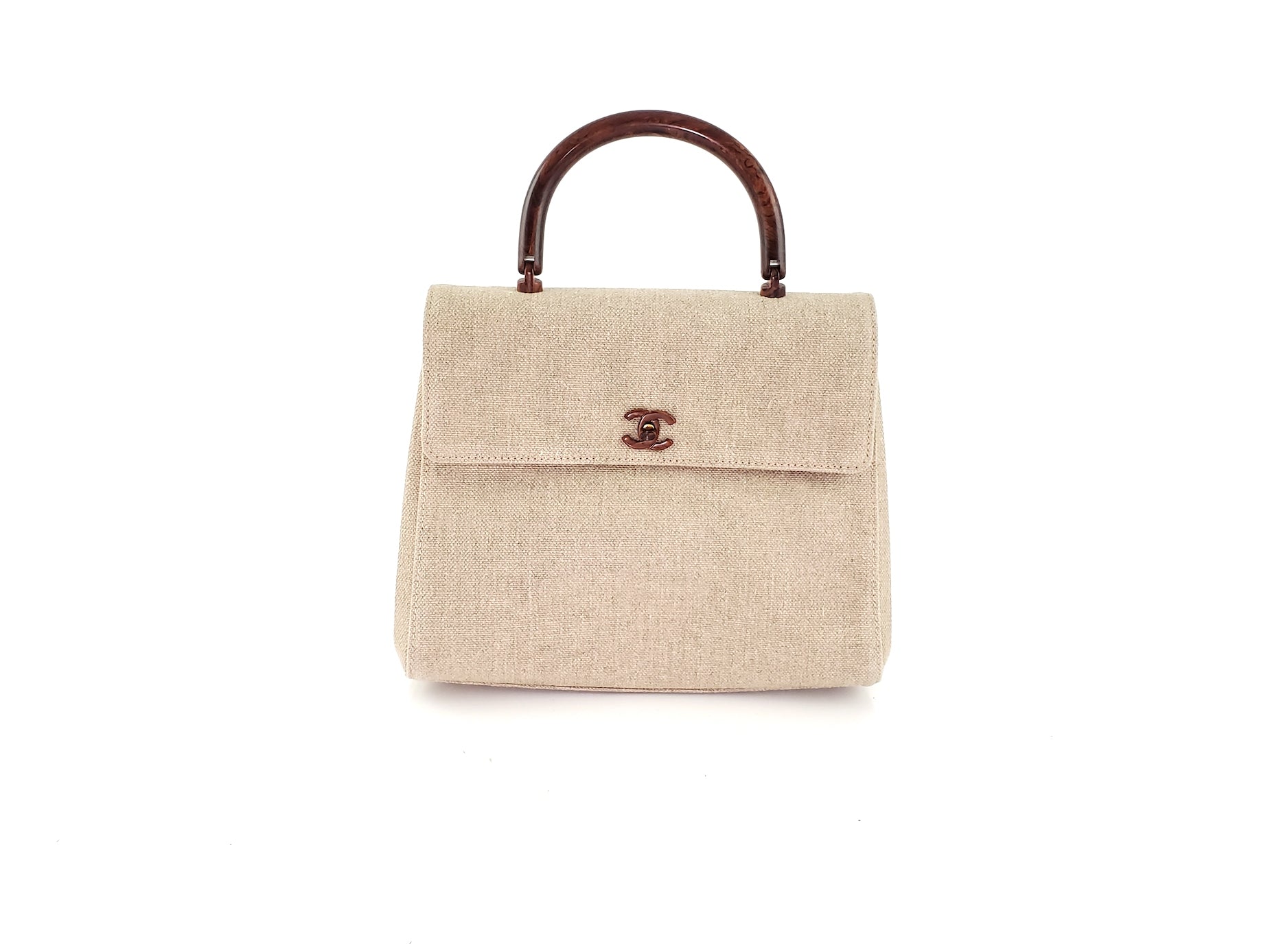 Chanel Kelly Wood Canvas Top Handle Bag