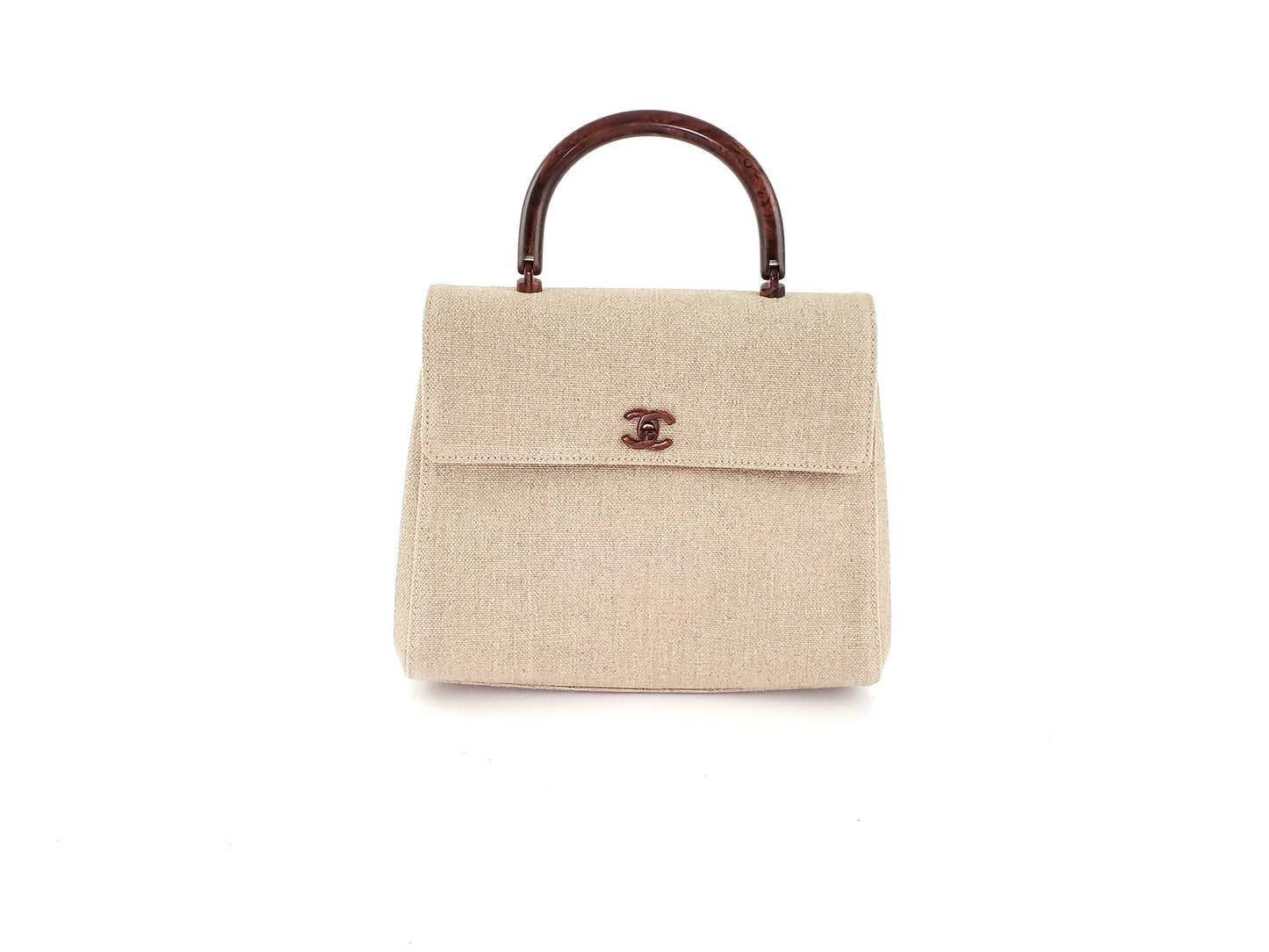 CHANEL   Kelly Wood Canvas Top Handle Bag