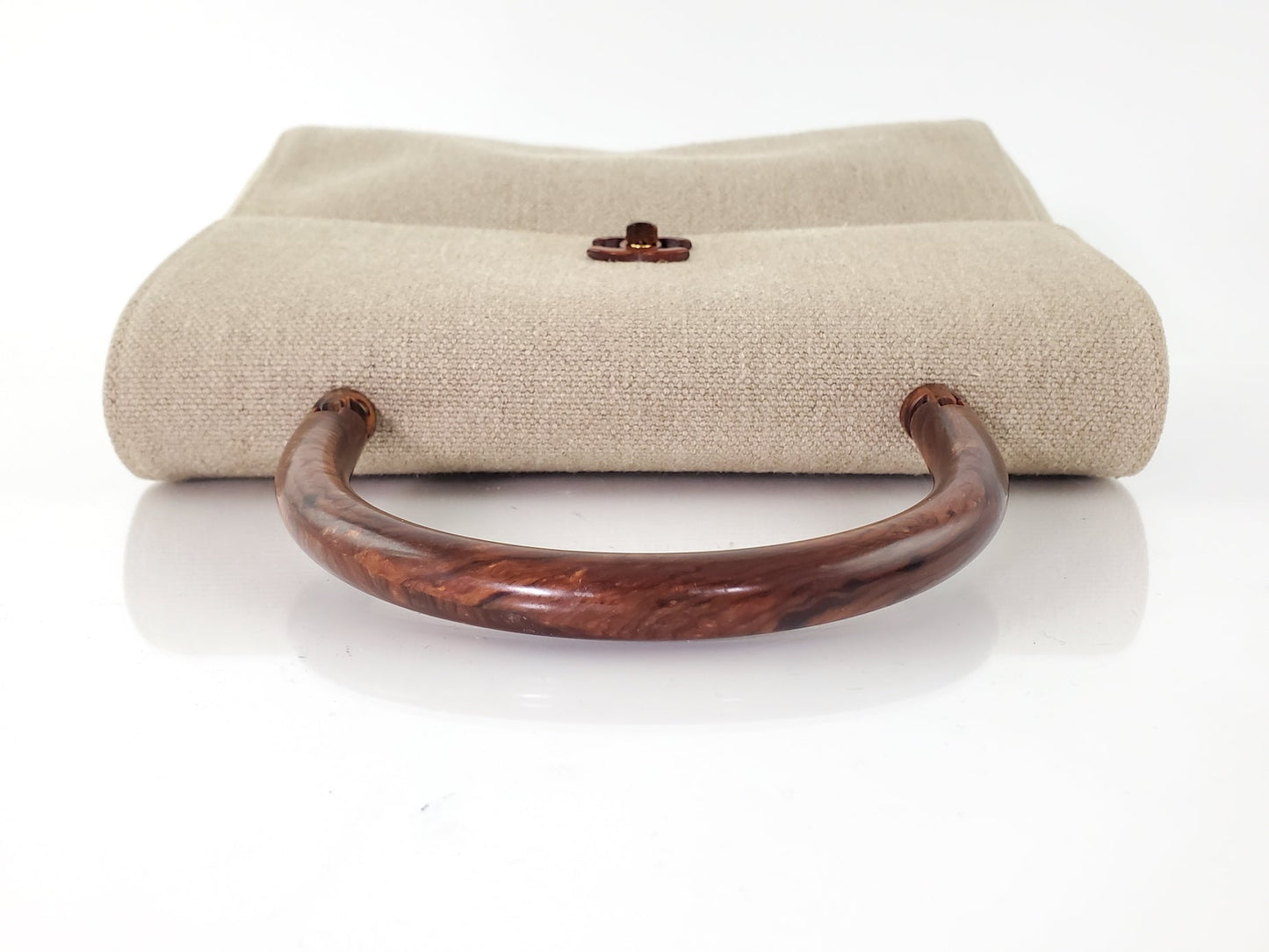 CHANEL   Kelly Wood Canvas Top Handle Bag