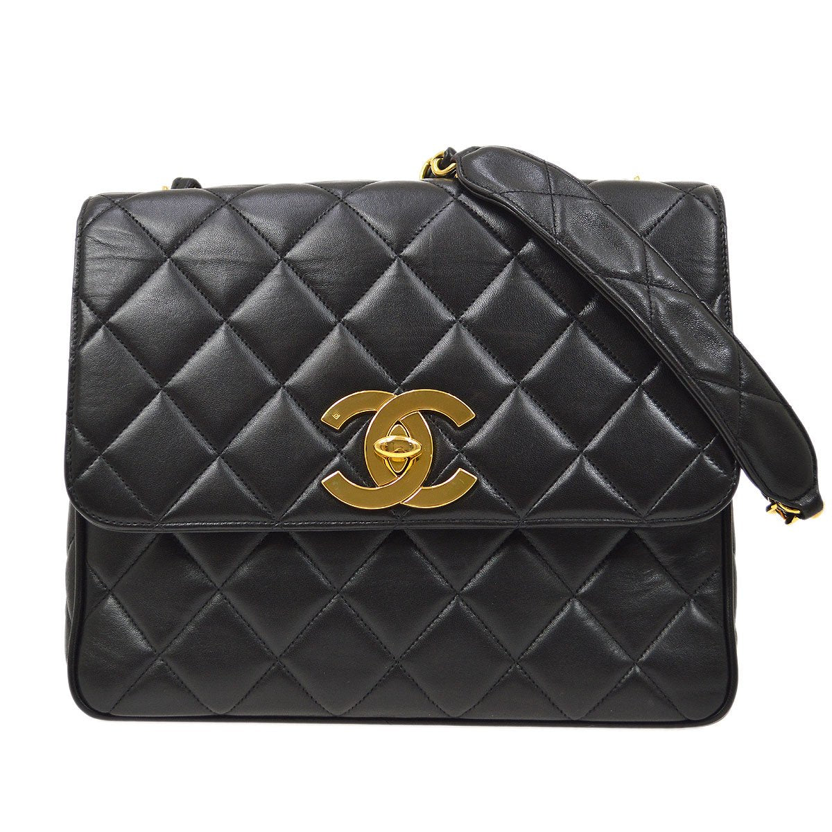 CHANEL? 1994-1996 Black Lambskin Straight Flap 83888
