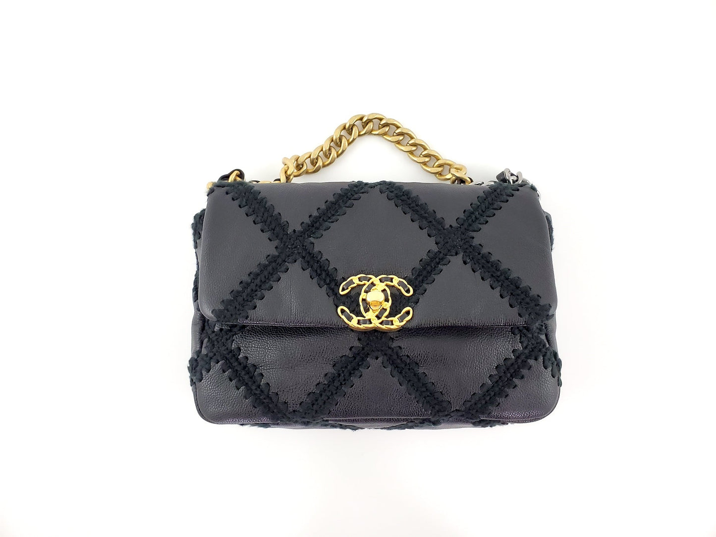 Chanel 19 Black Crochet Calfskin Quilted Chain Bag