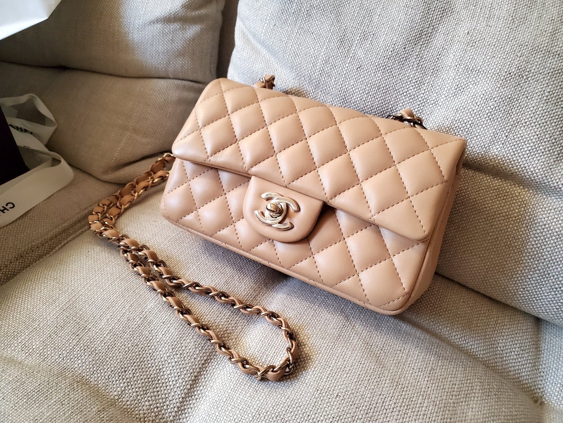 Chanel New Classic Rectangular Mini Beige Flap Bag