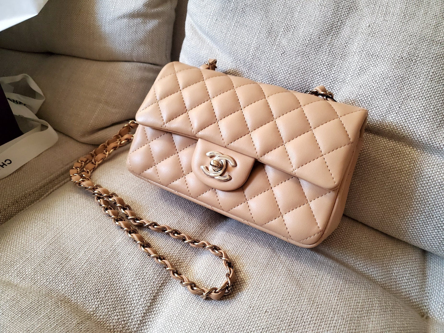 Chanel New Classic 2021 Rectangular Mini Beige Flap Bag