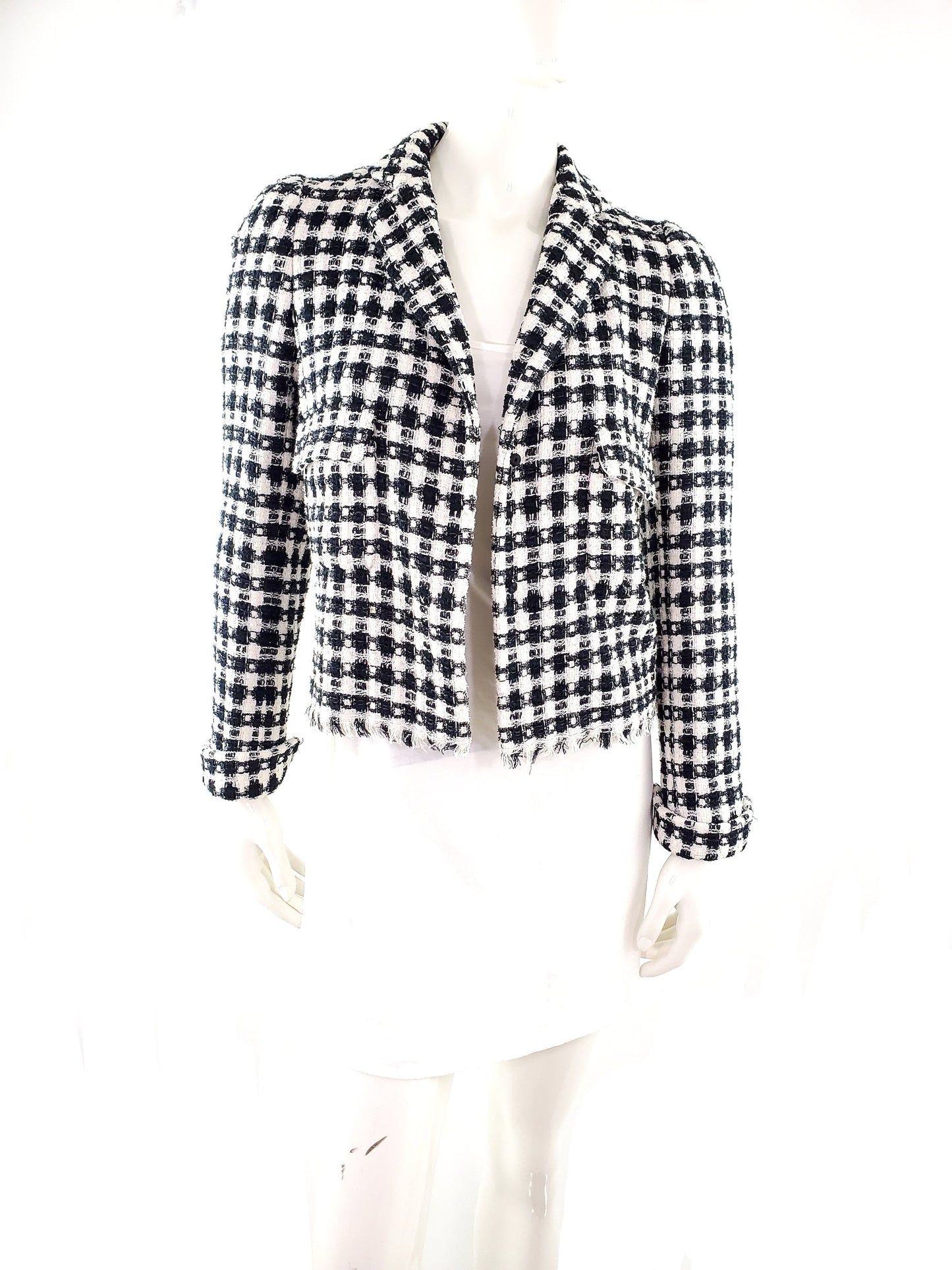 CHANEL 2006 Black White Tweed Jacket 36
