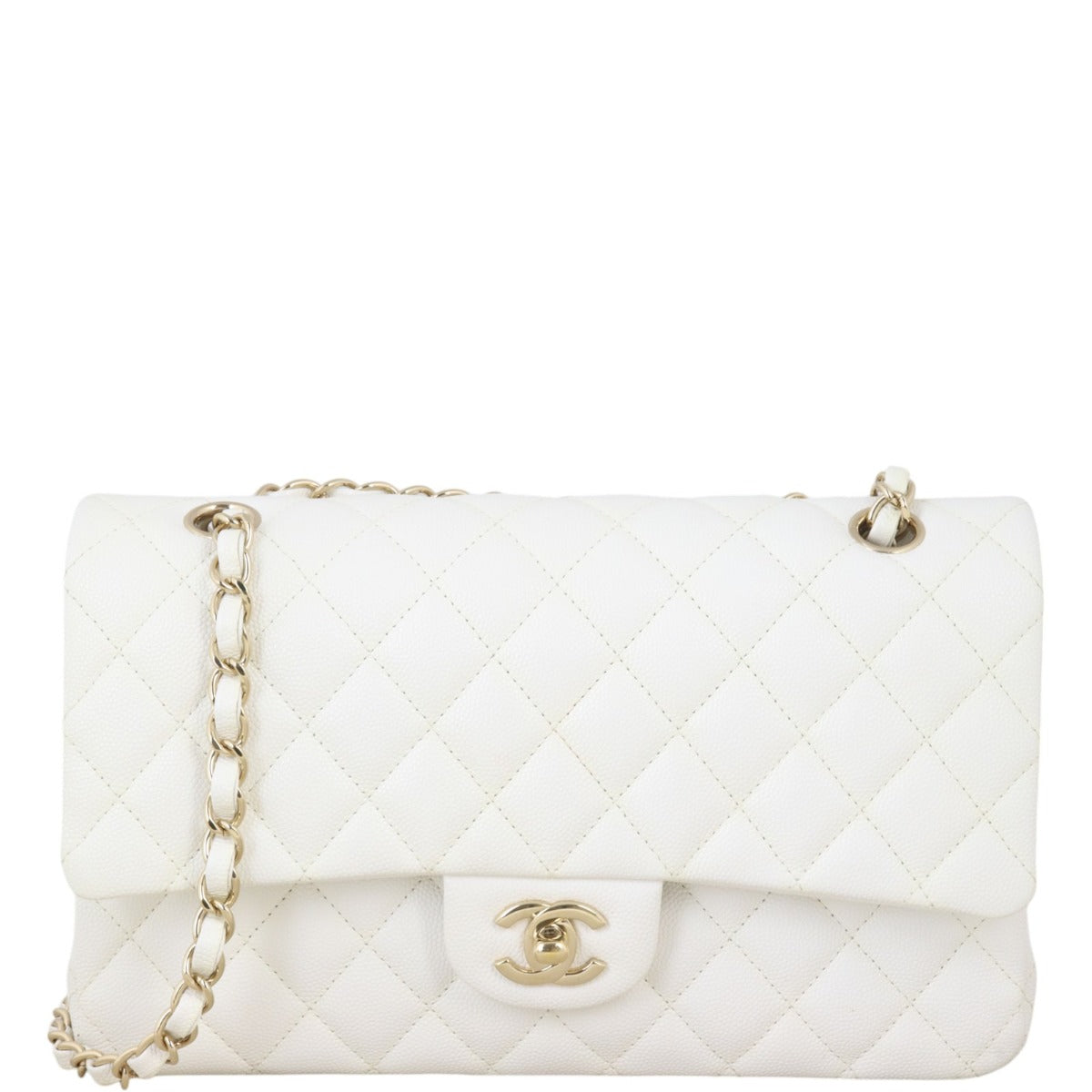 Chanel Classic Double Handbag White Medium
