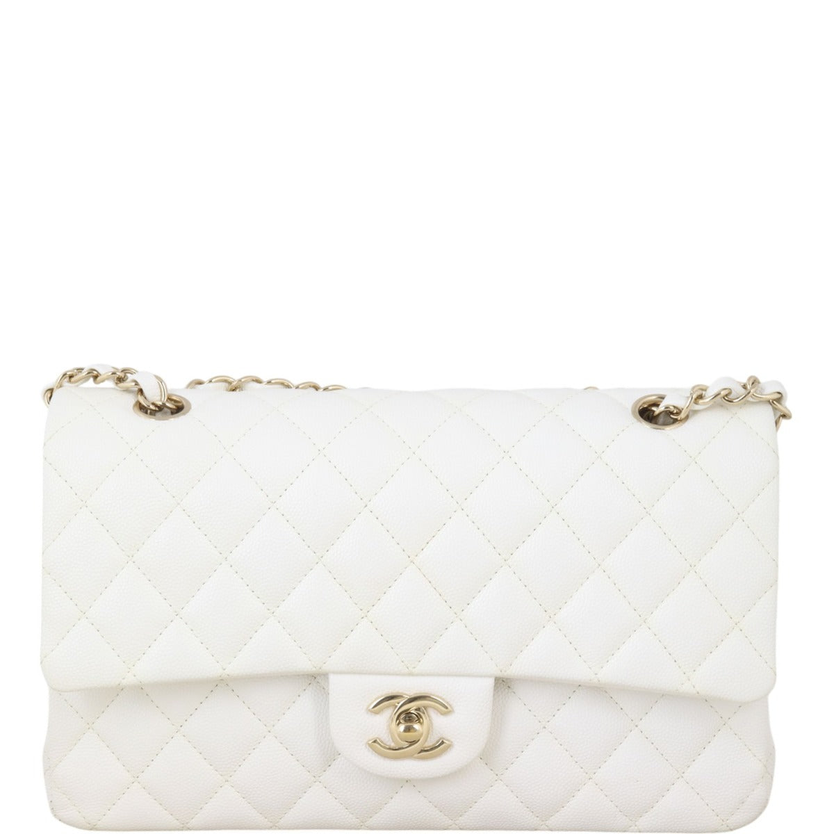 Chanel Classic Double Handbag White Medium
