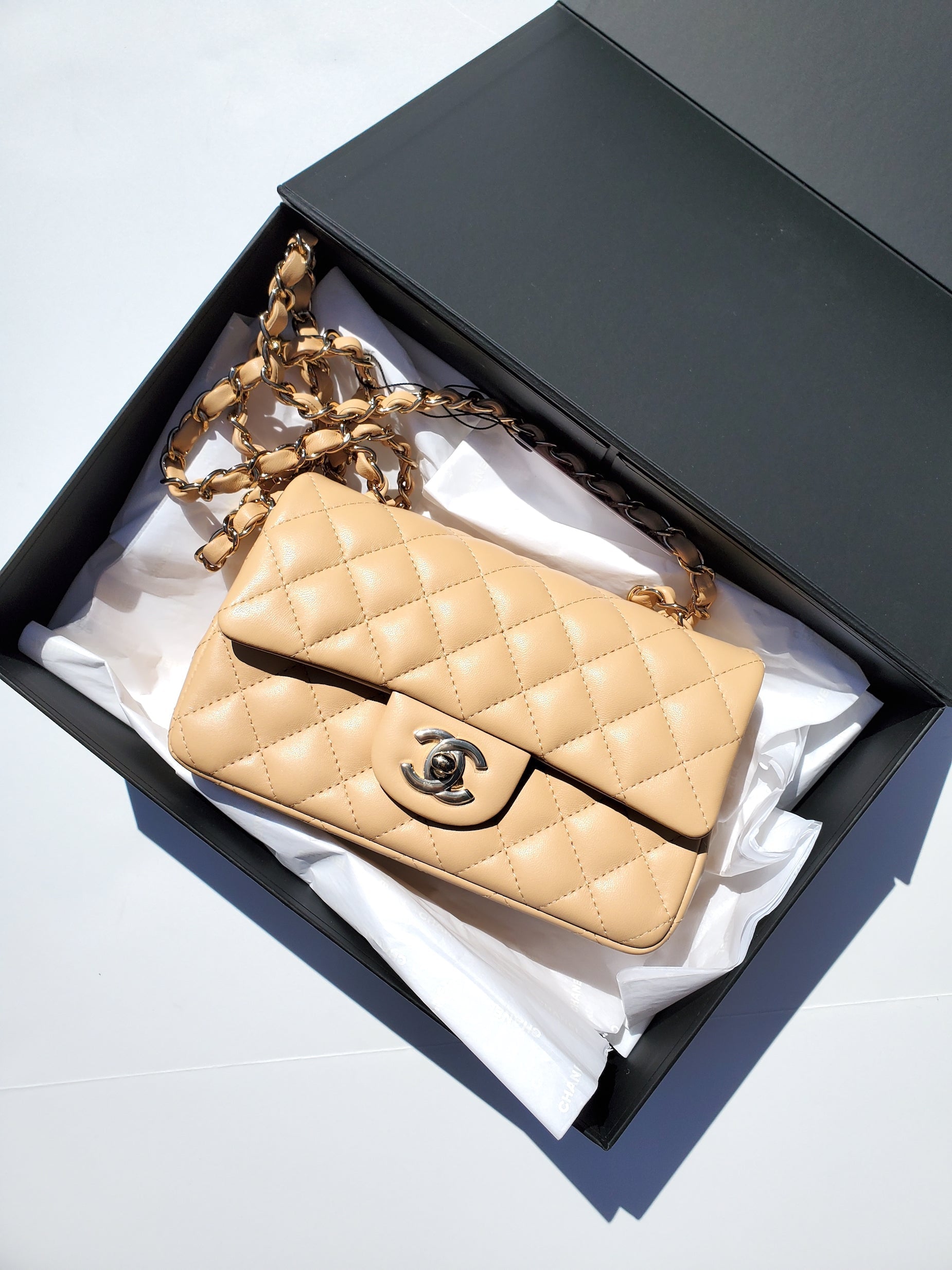 Chanel New Classic Rectangular Mini Beige Flap Bag