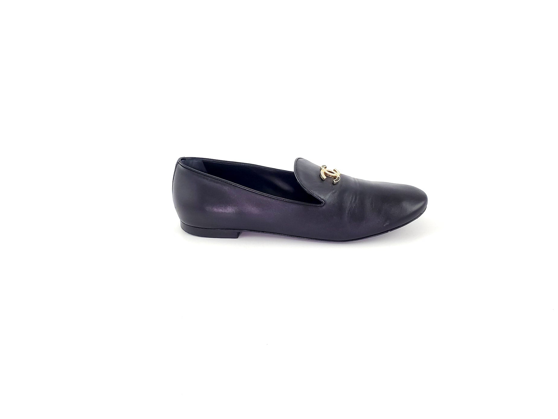 Chanel Black Cc Logo Loafers 41
